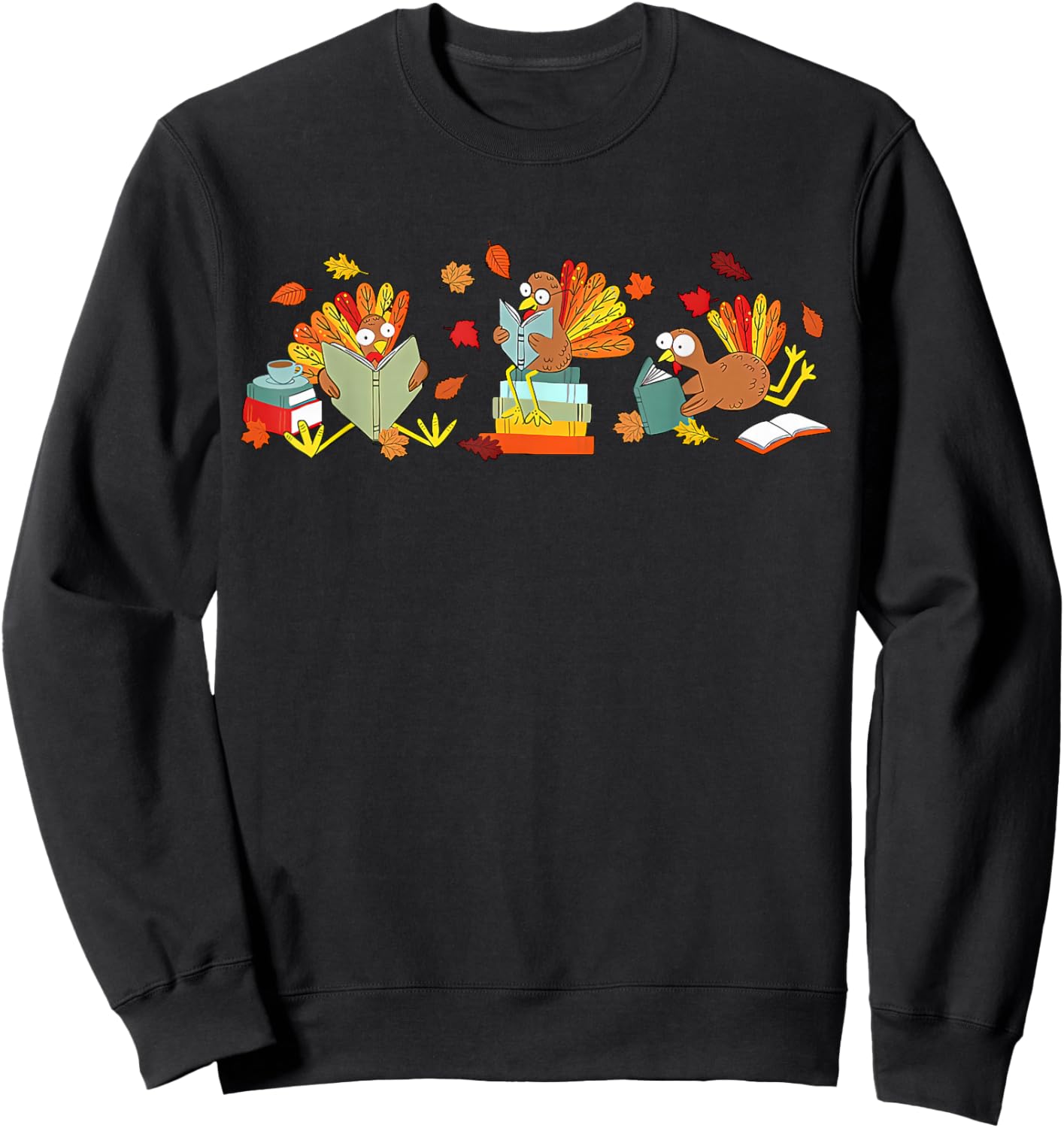 Turkey Reading Books Fall Thanksgiving Teacher Book Lovers Sweatshirt - Sweatshirt | Black