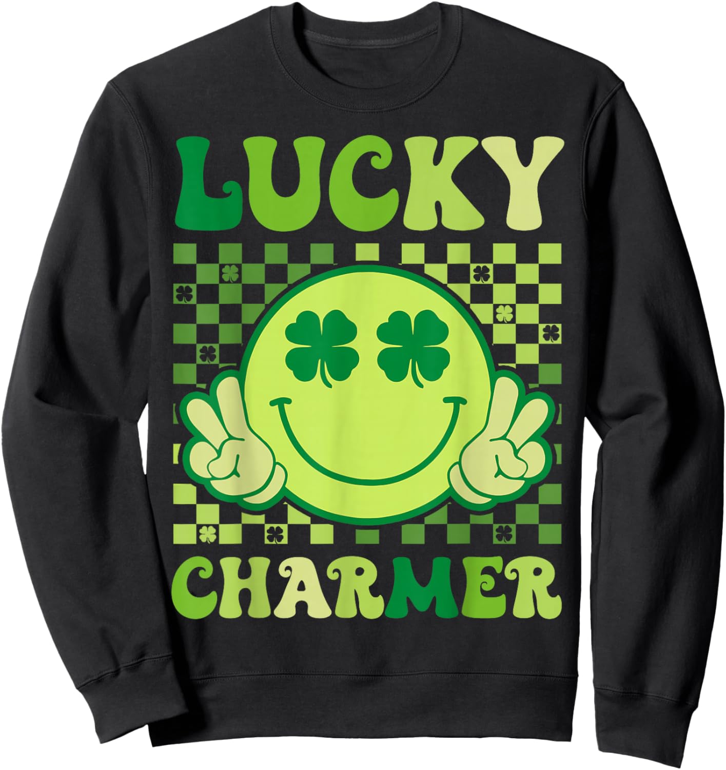 Groovy Lucky Charmer St Patricks Day Shamrock Boys Girl Kids Sweatshirt - Sweatshirt | Black