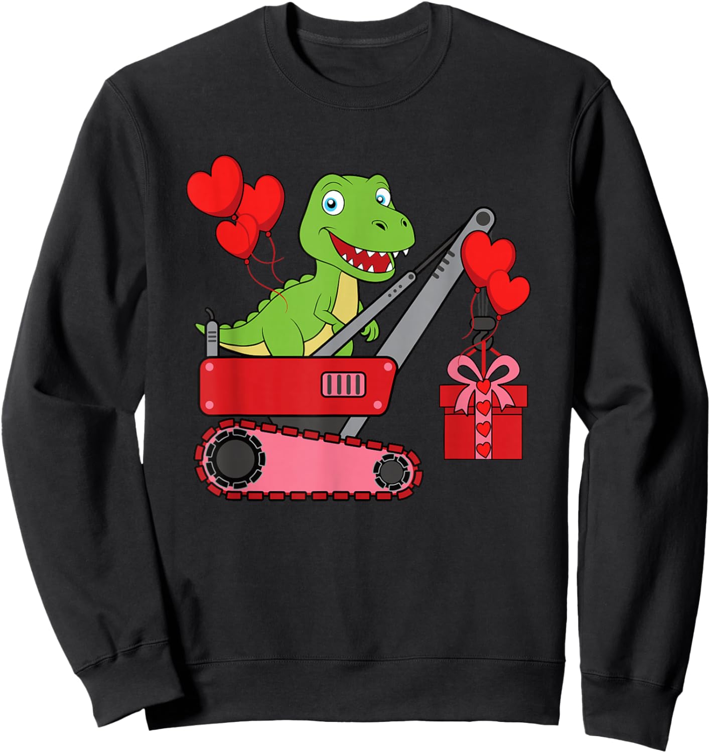 Funny Valentines Day Dinosaur Excavator T-Rex Dino Boys Kids Sweatshirt - Sweatshirt | Black
