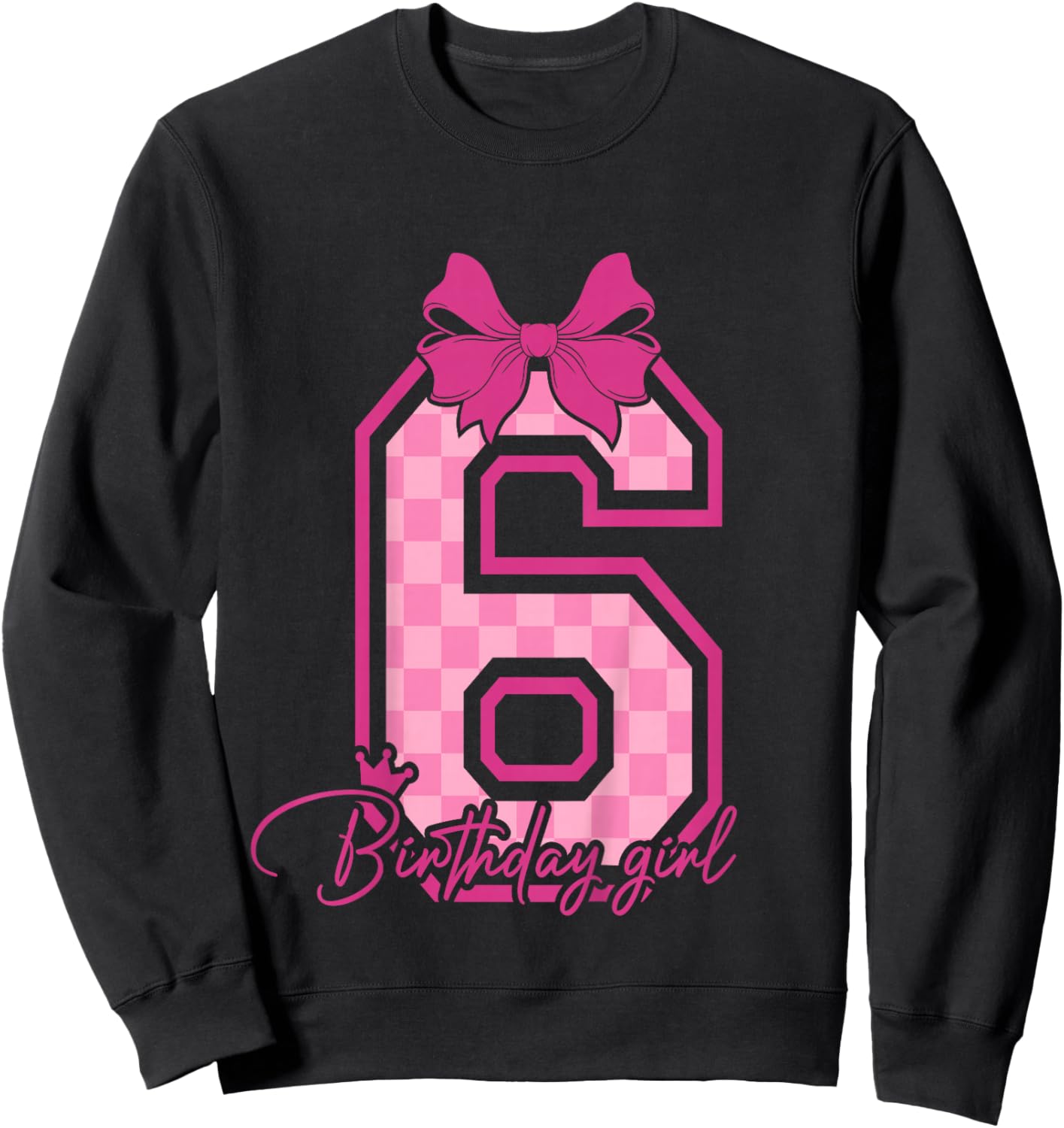 6th Birthday Girl Coquette Pink Bow 6 Year Old Birthday Girl Sweatshirt - Sweatshirt | Black