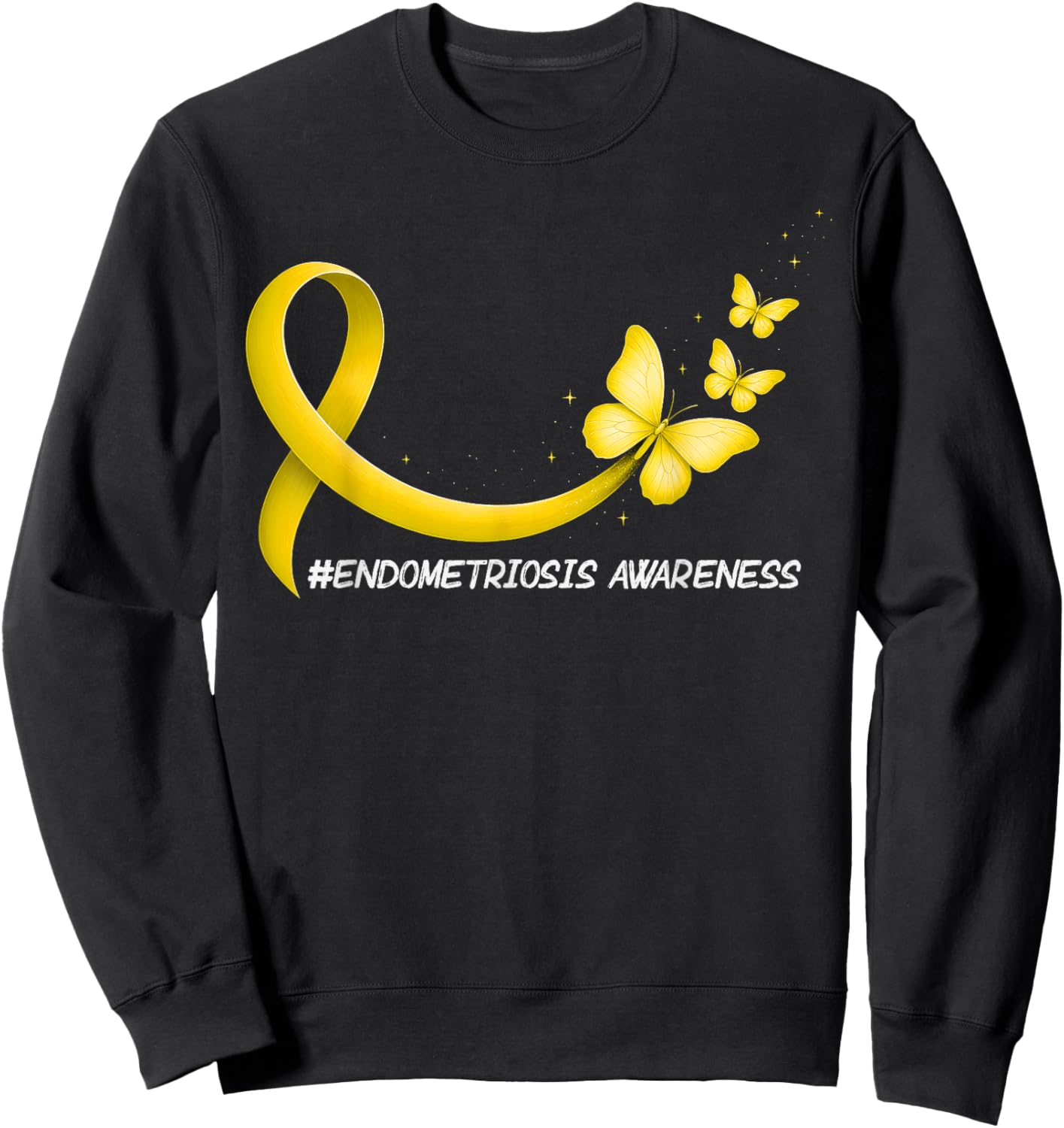 Endometriosis Awareness Butterfly Yellow Ribbon Endo Sweatshirt - Sweatshirt | Black