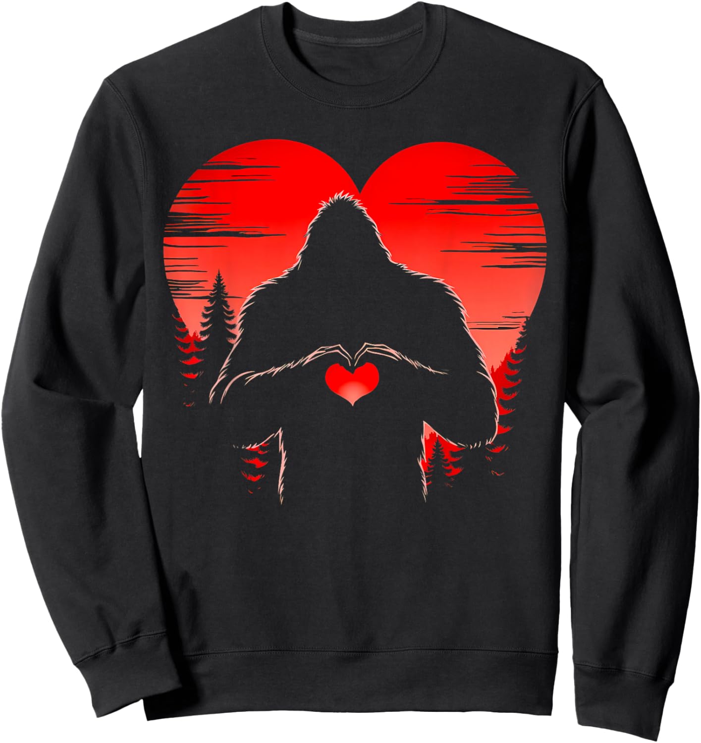 Funny Bigfoot in Love Heart Happy Valentine's Day Men Women Sweatshirt - Sweatshirt | Black