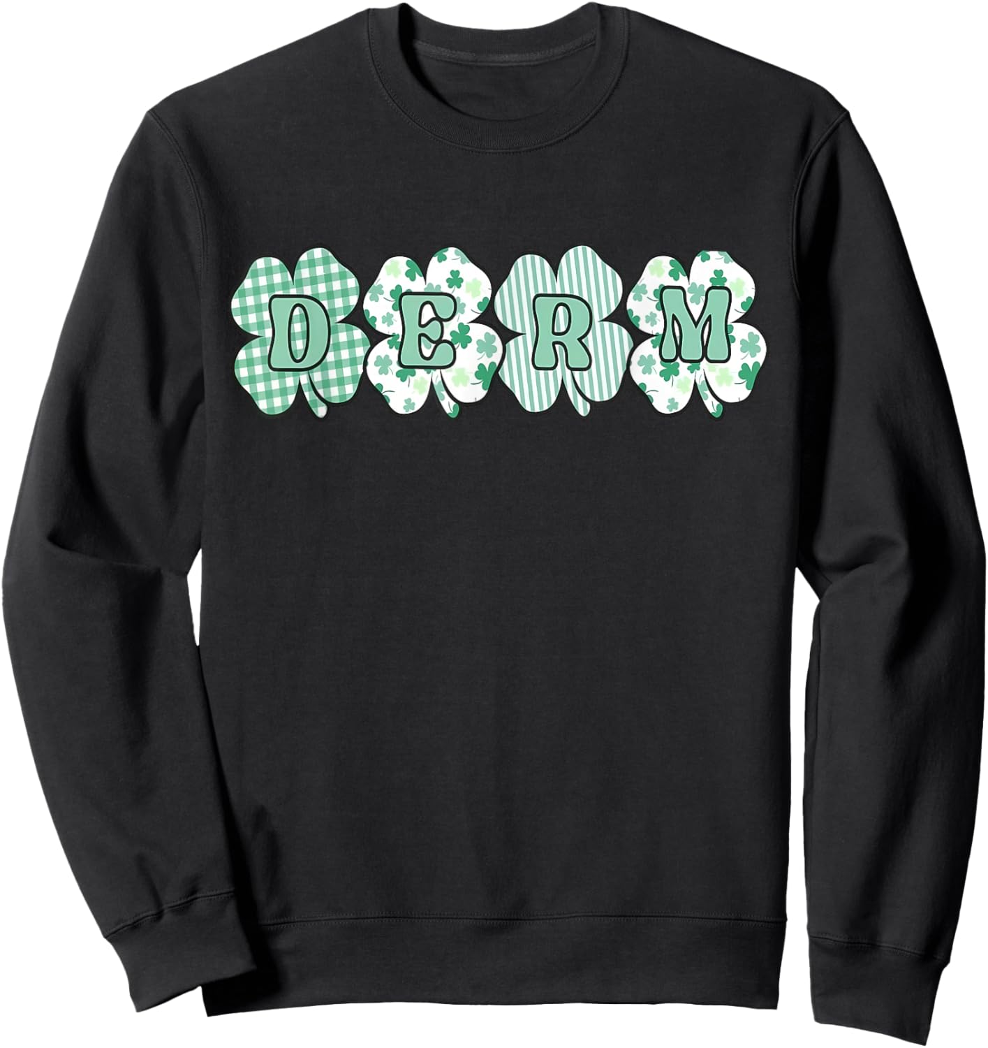 Retro Checkered Shamrock Derm St. Patty's Day Dermatologist Sweatshirt - Sweatshirt | Black