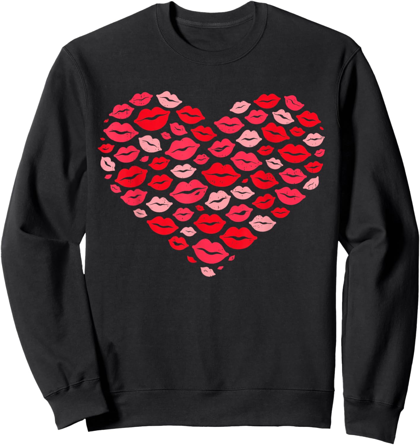 Kiss Lips Heart Valentine Love Valentines Day Girls Sweatshirt - Sweatshirt | Black