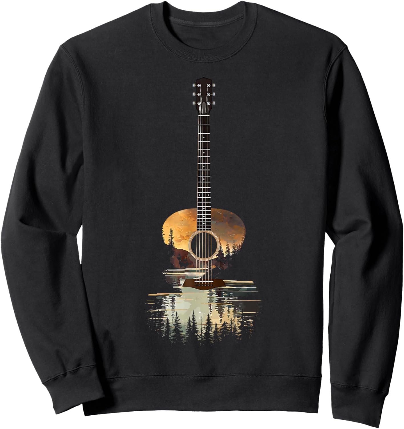 Sunset Acoustic Guitar Nature Reflection Music Lover Sweatshirt - Sweatshirt | Black