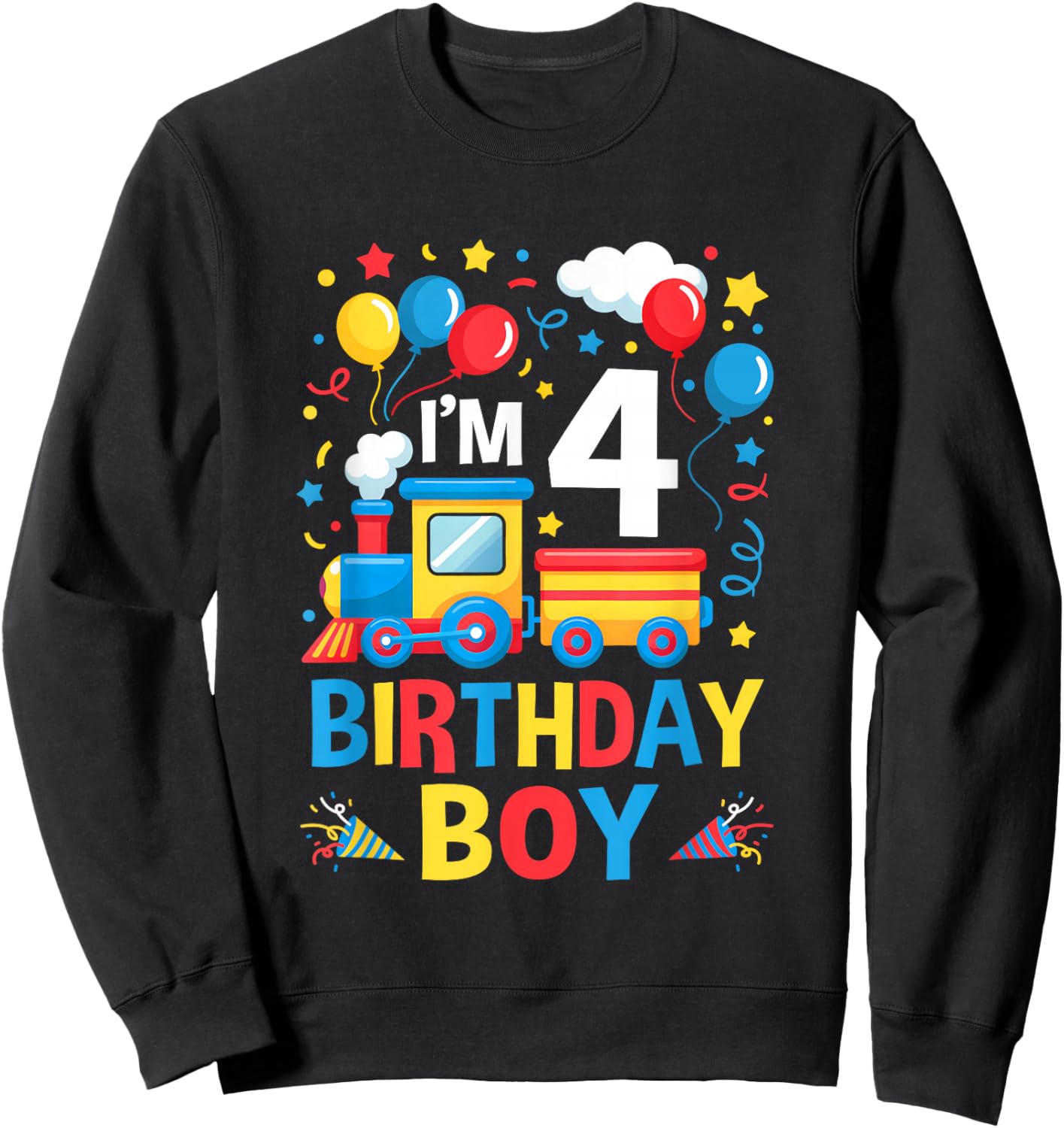 Four 4Yr 4Th Kids Boys Girls Train Birthday Boy 4 Years Old Sweatshirt - Sweatshirt | Black