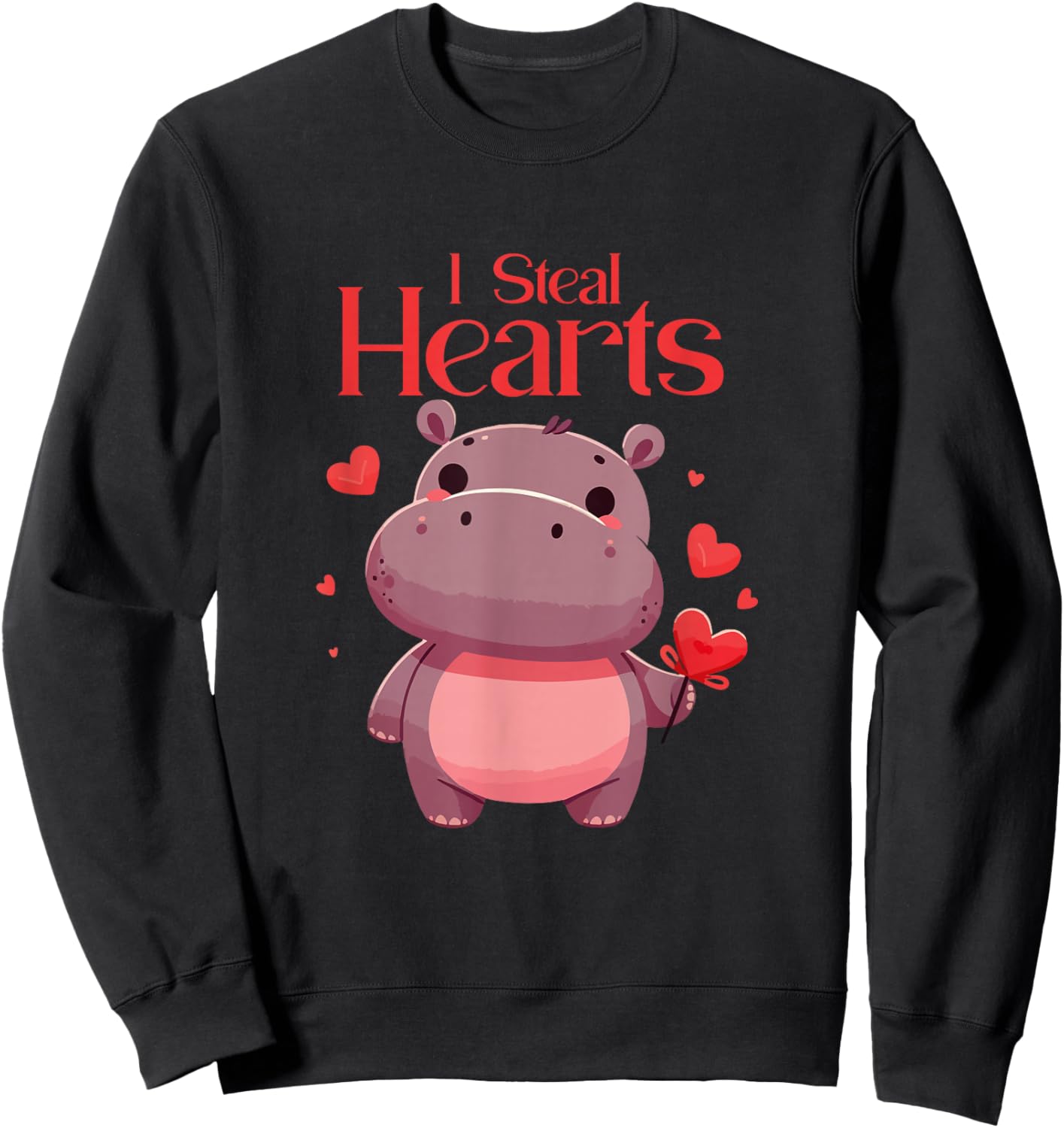 Cute Valentine Heart for Love Couples: Hippo Hippopotamus Sweatshirt - Sweatshirt | Black