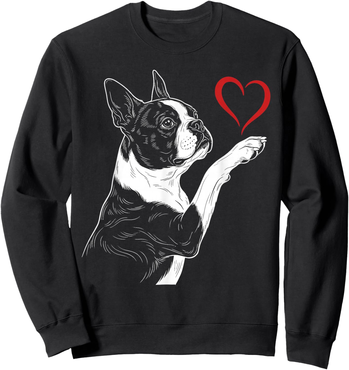 Boston Terrier Lover Dog Art Bostie Holding Heart Valentines Sweatshirt - Sweatshirt | Black