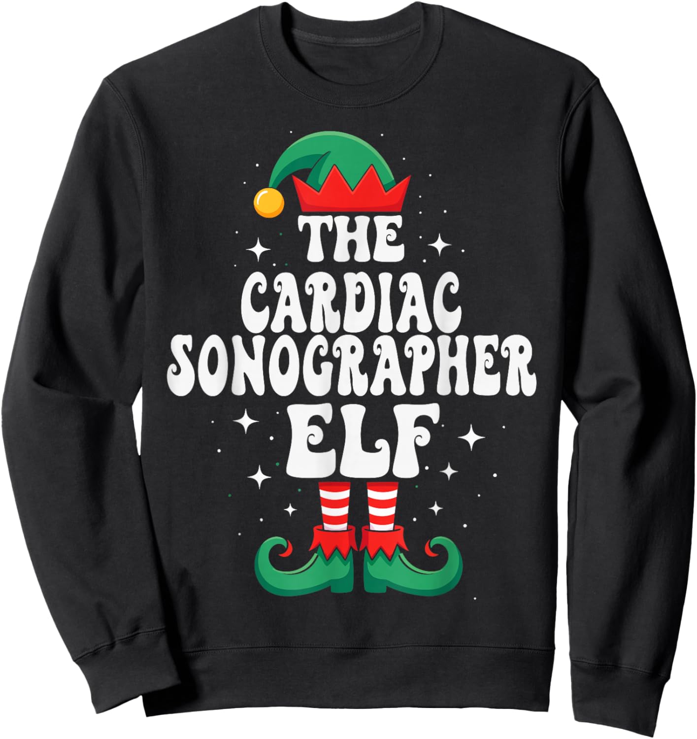 The Cardiac Sonographer Elf Funny Christmas Sweatshirt - Sweatshirt | Black