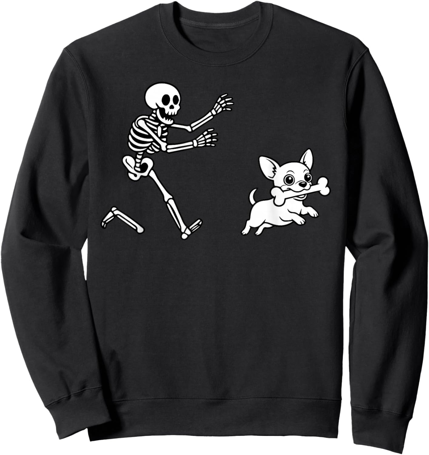 Funny Chihuahua Running Skeleton Halloween Sweatshirt - Sweatshirt | Black