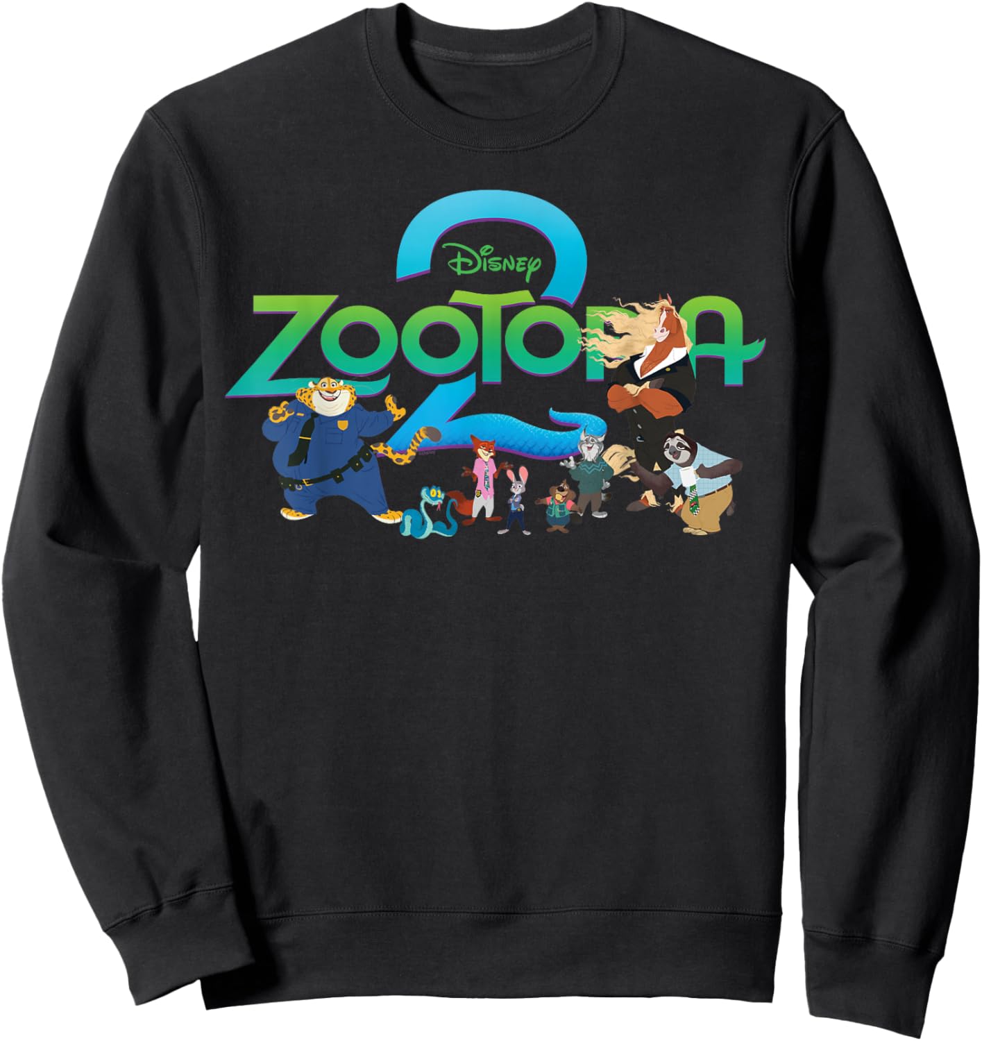 Disney Zootopia 2 Illustrated Characters and Logo Sweatshirt - Sweatshirt | Black