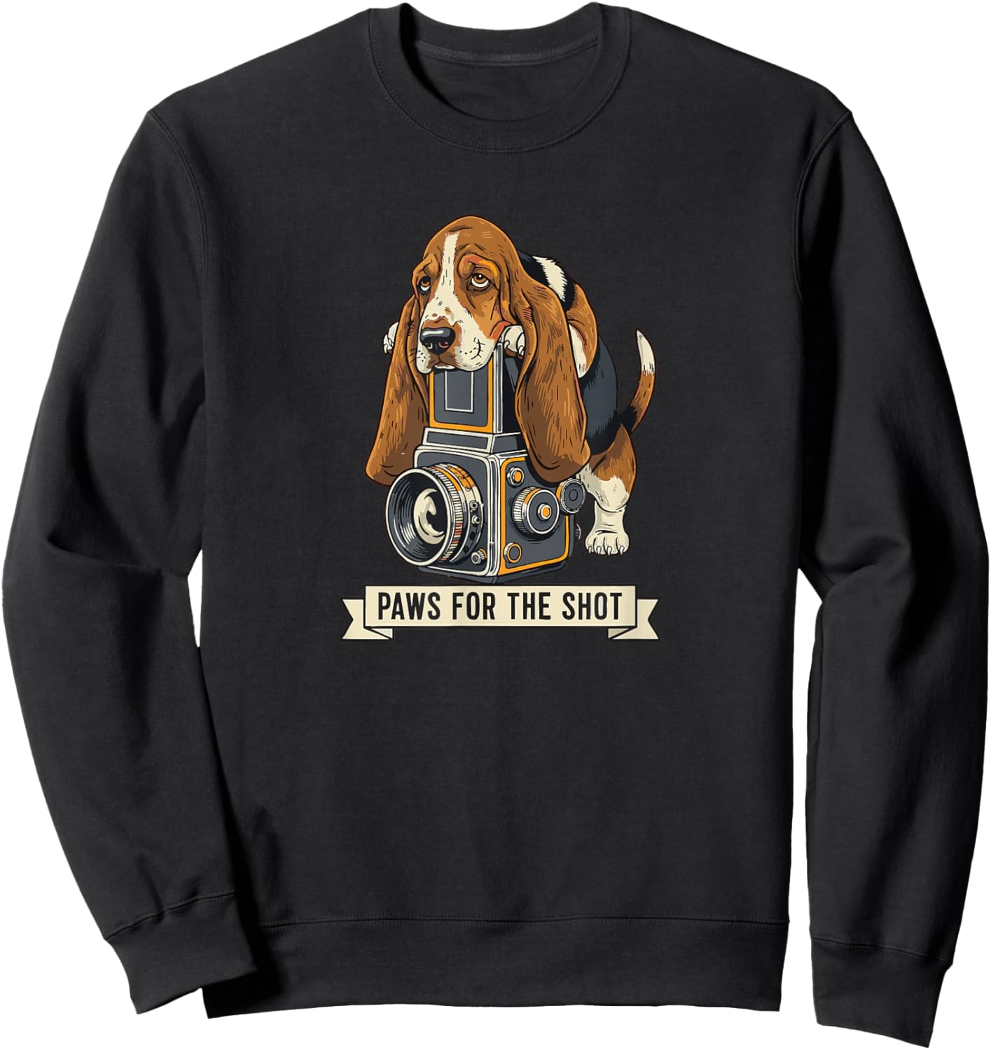 Cute Basset Hound Photography Paws for The Shot Pun Photo Sweatshirt - Sweatshirt | Black