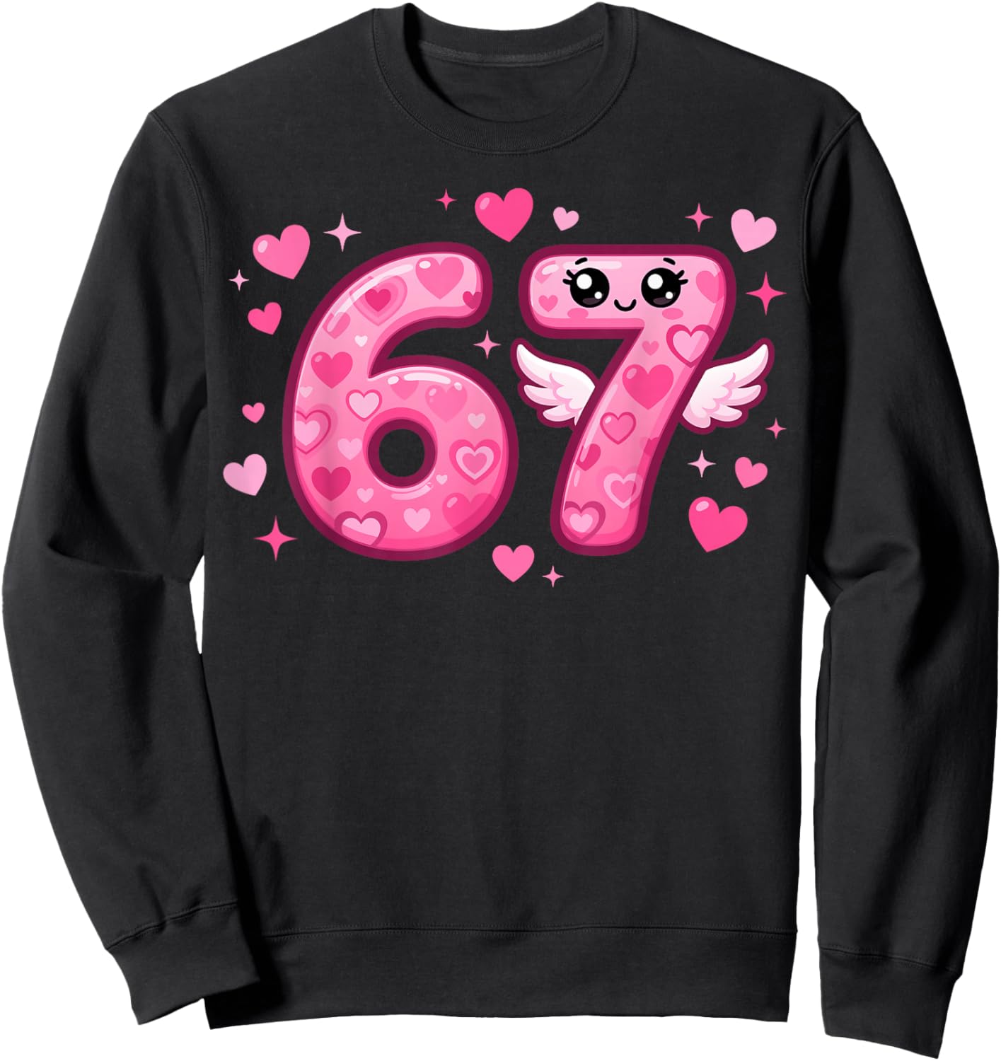 Kawaii 6-7 Pink Heart Six Seven Kids Meme 6 7 Valentines Sweatshirt - Sweatshirt | Black
