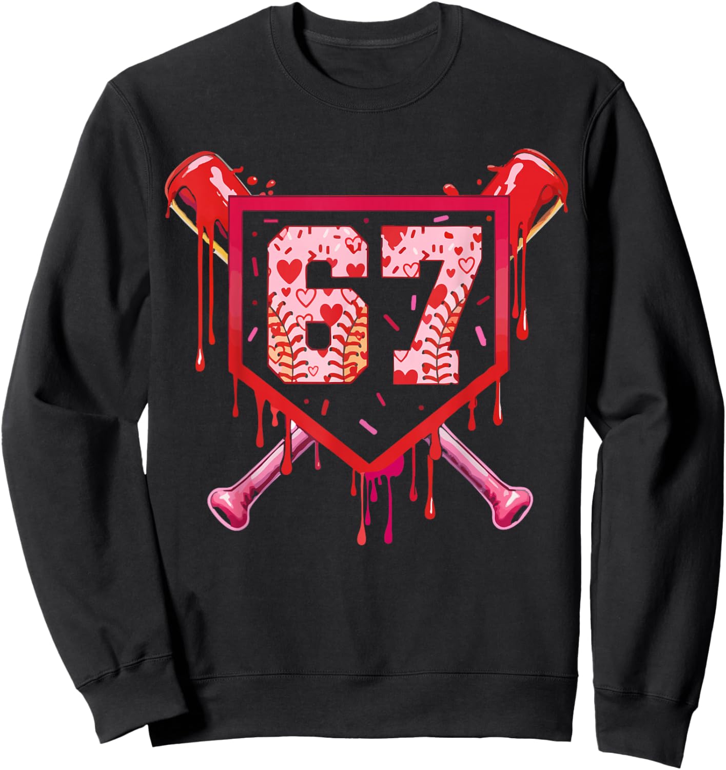 Baseball Ice Cream Drip Number 67 Meme Valentine Couple Love Sweatshirt - Sweatshirt | Black