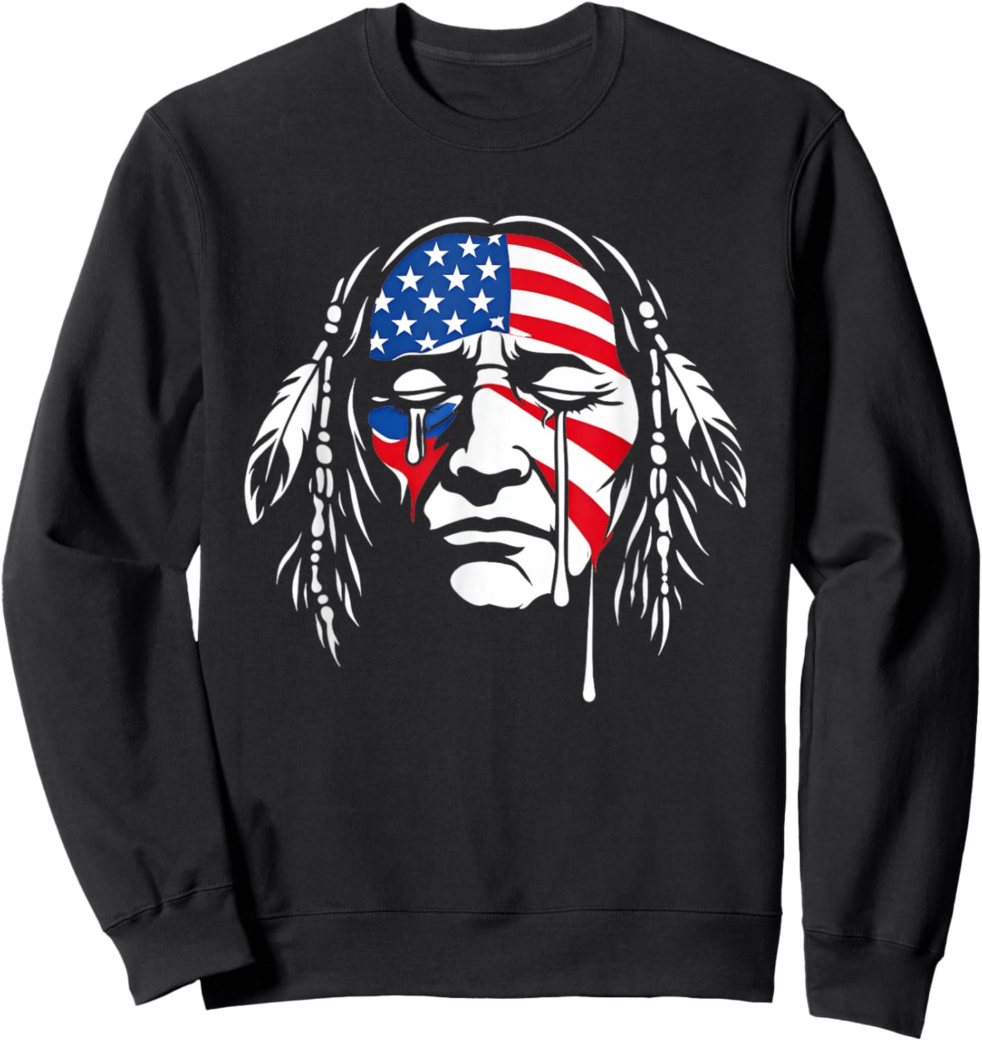 Crying Native American Indian Chief American USA Flag Sweatshirt - Sweatshirt | Black