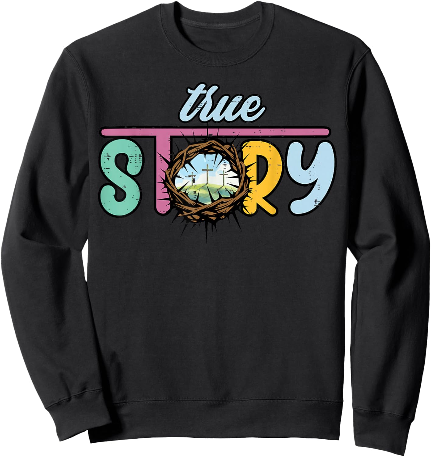 Easter Story Crown Thorns Cross Christian Men Women Kid Sweatshirt - Sweatshirt | Black