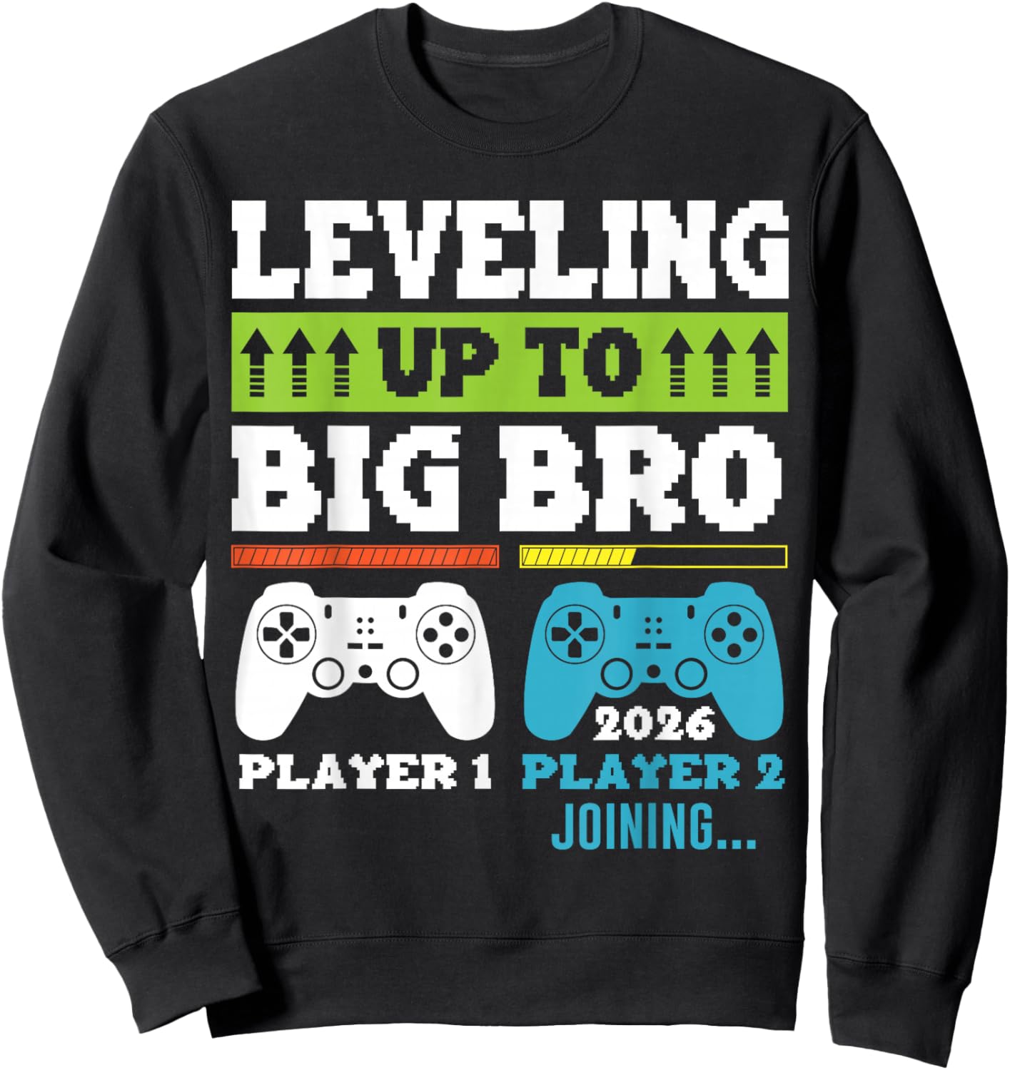 Leveling up to Big Brother est 2026 Gamer Boys Gaming Kids Sweatshirt - Sweatshirt | Black