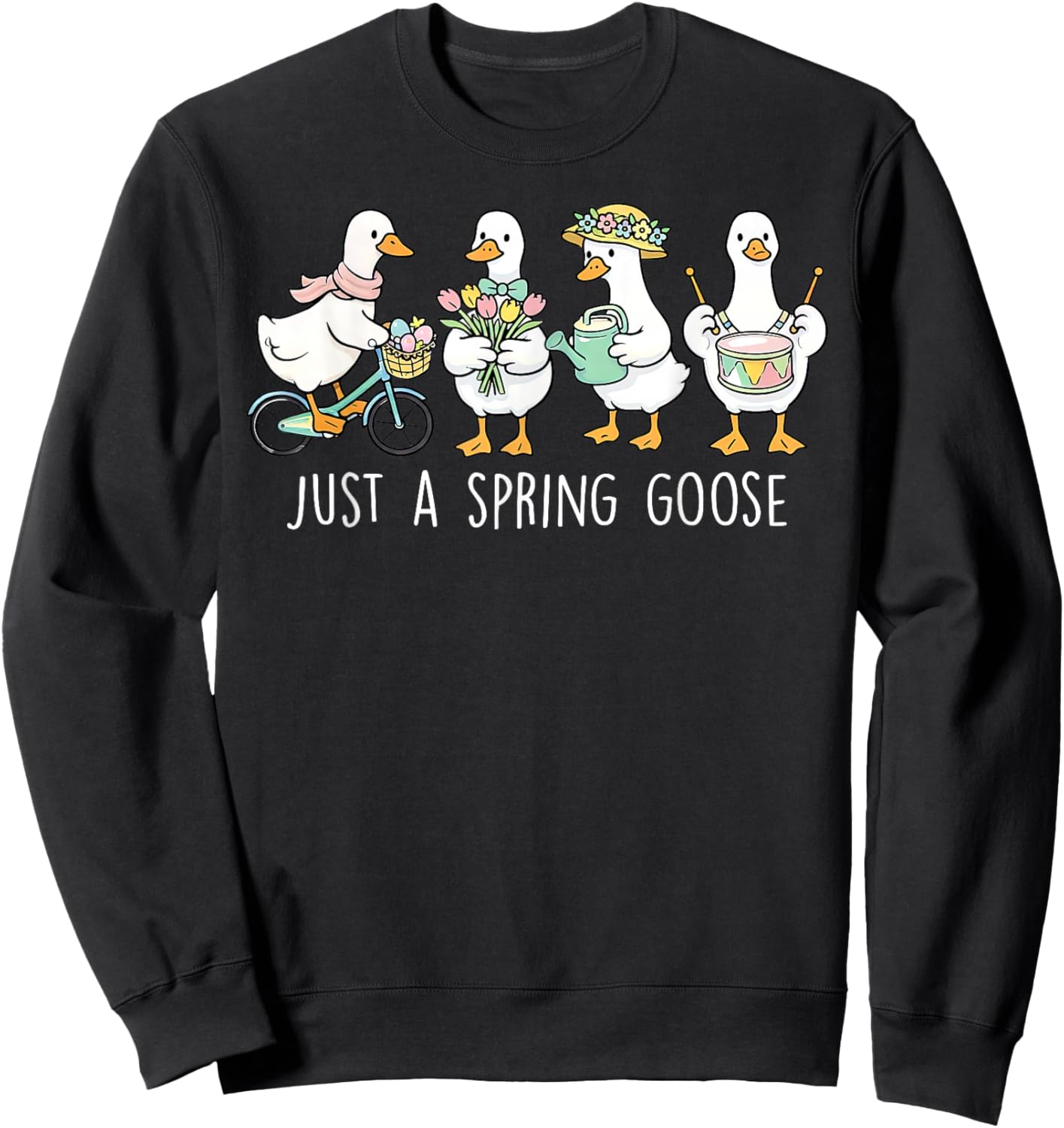 Just A Spring Goose Floral Silly Goose Happy Easter Day Sweatshirt - Sweatshirt | Black