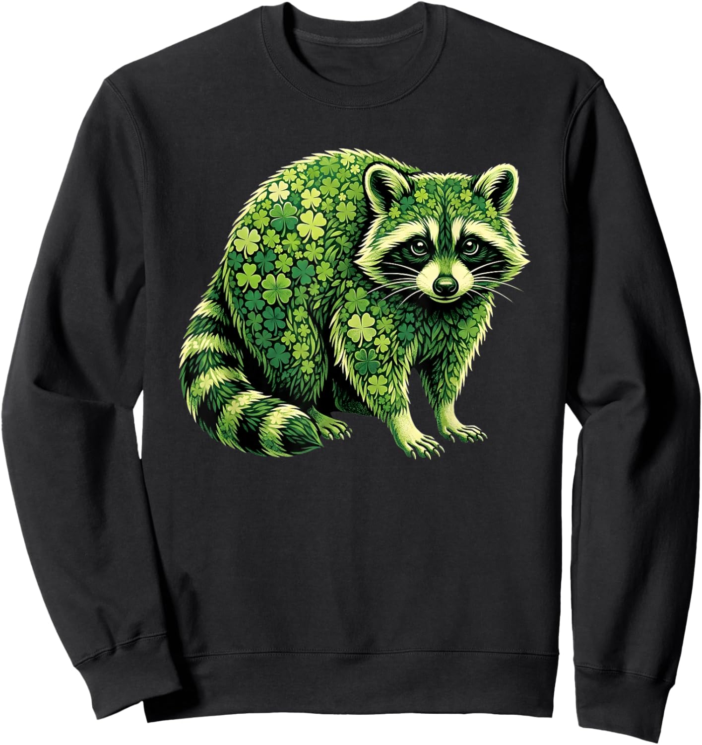 Raccoon Shamrocks St Patricks Day Raccoon Sweatshirt - Sweatshirt | Black