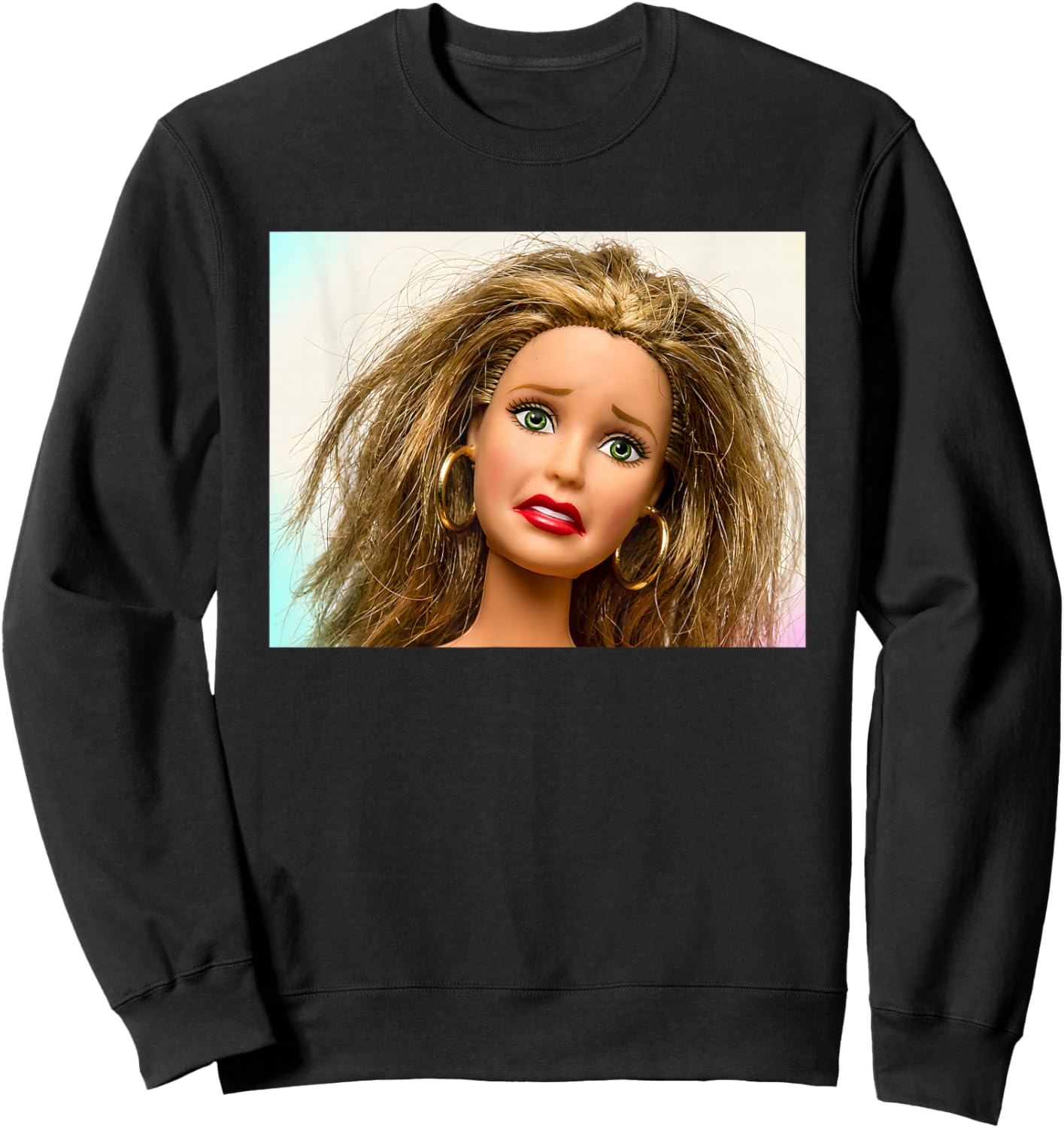 Retro Doll Face Meme Dolls Plastic Digusting Doll Face Meme Sweatshirt - Sweatshirt | Black