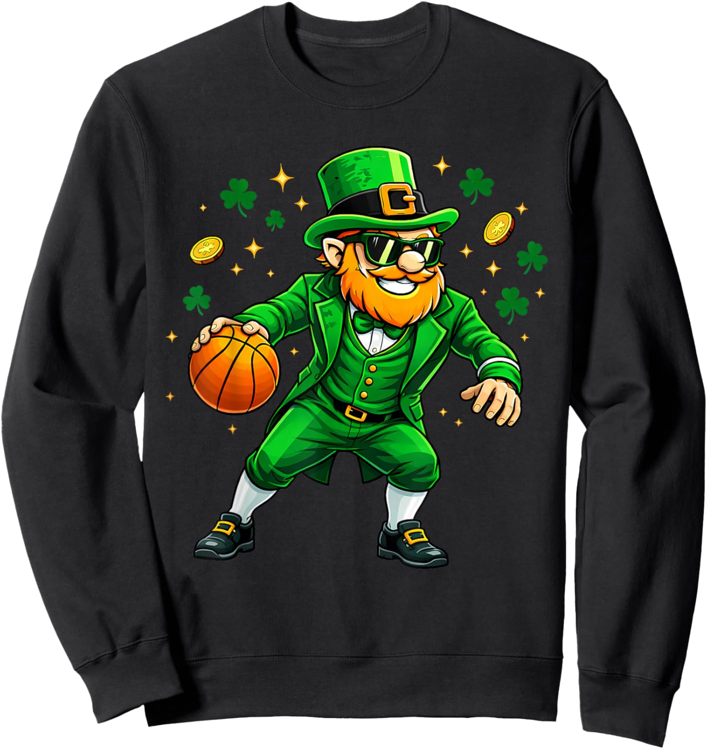 Leprechaun Play Basketball Funny St Patrick's Day Men Boys Sweatshirt - Sweatshirt | Black