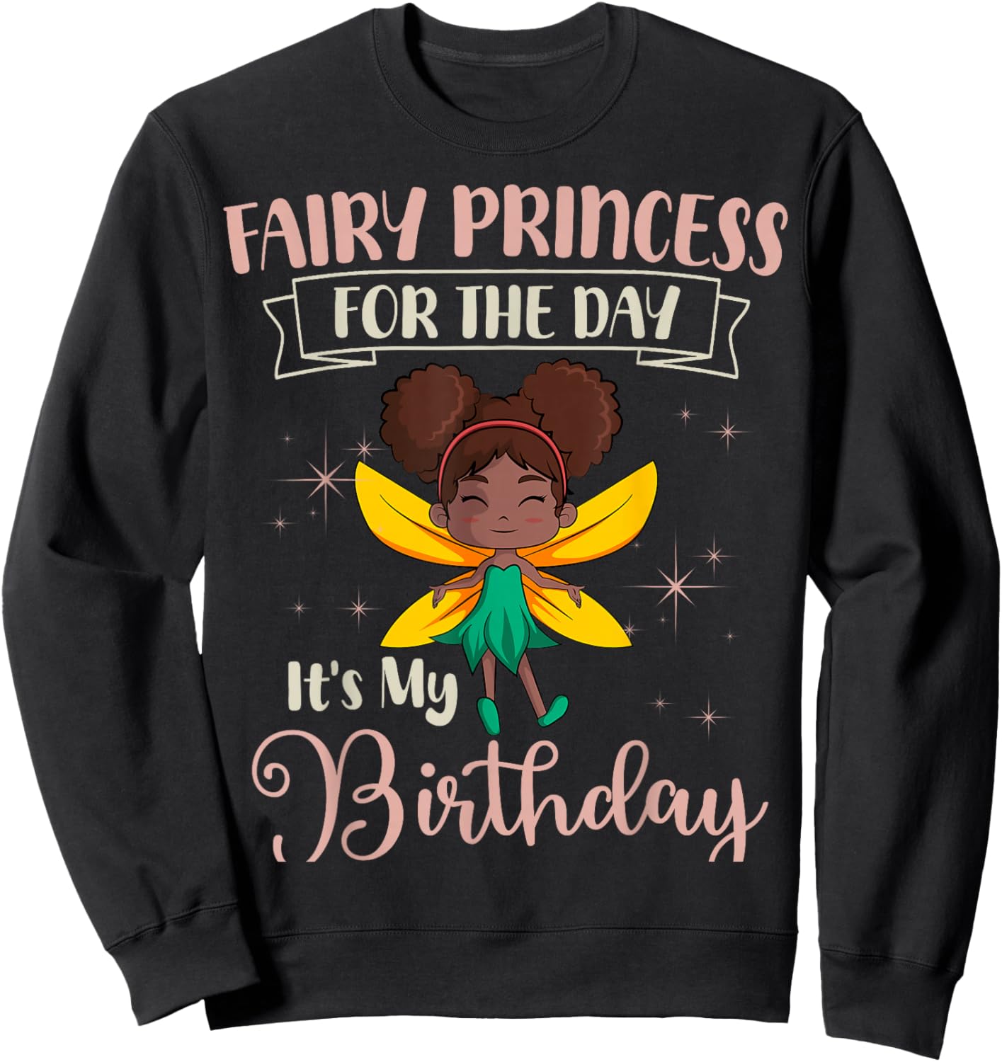 Fairy Birthday Party Magical Theme Pixie African American Sweatshirt - Sweatshirt | Black