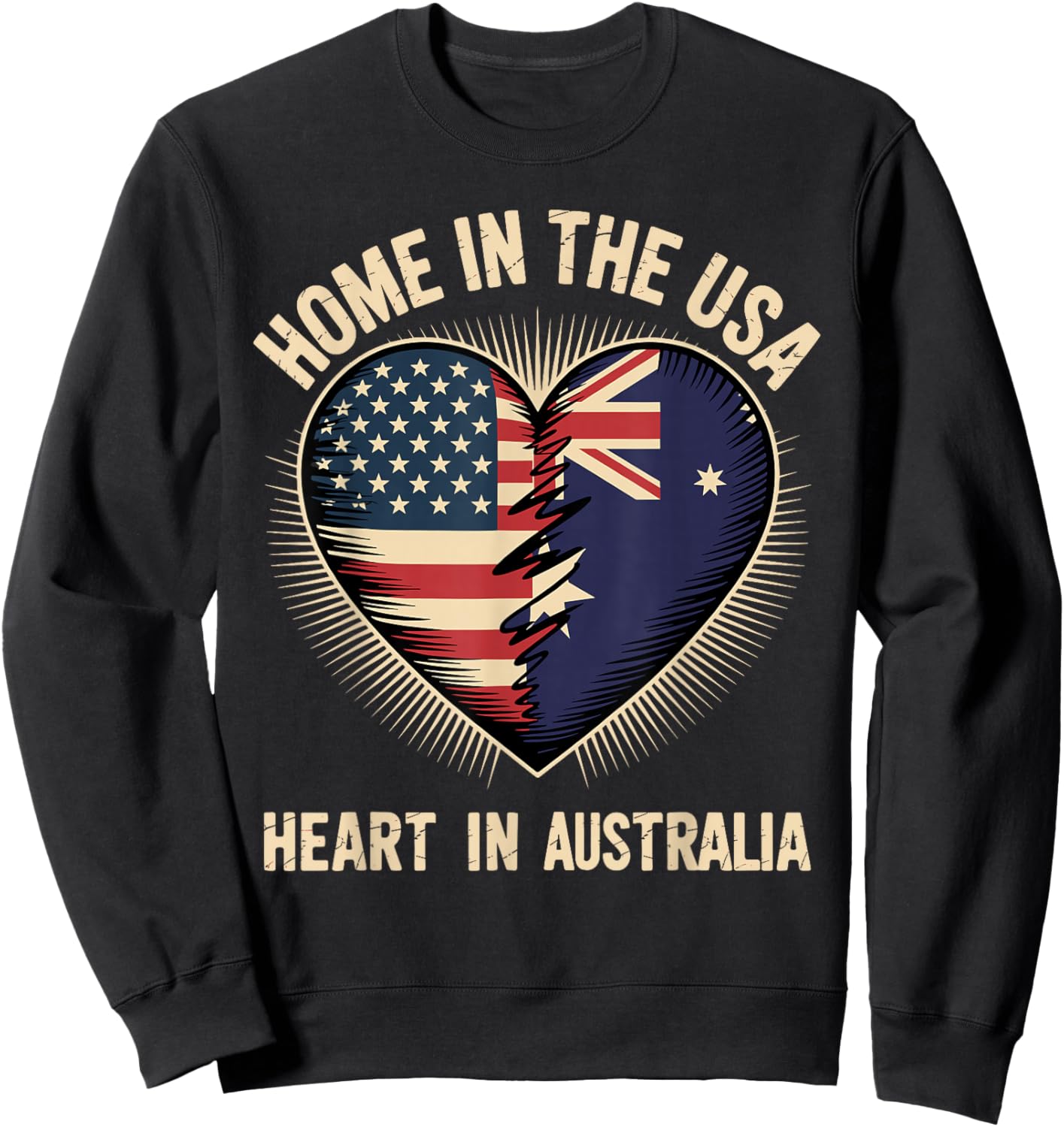 Home in The USA Heart in Australia American Australian Sweatshirt - Sweatshirt | Black