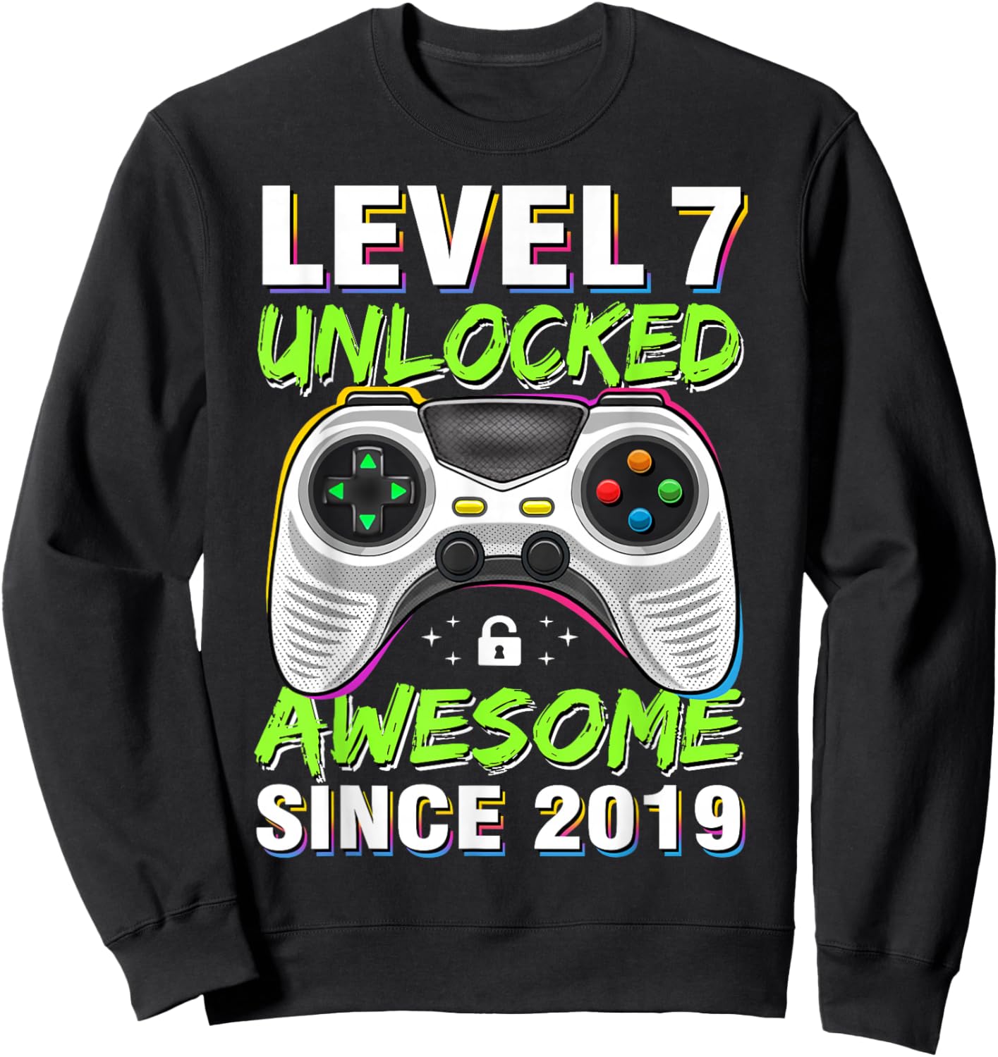 Level 7 Unlocked Awesome Since 2019 7th Birthday Gaming Boys Sweatshirt - Sweatshirt | Black