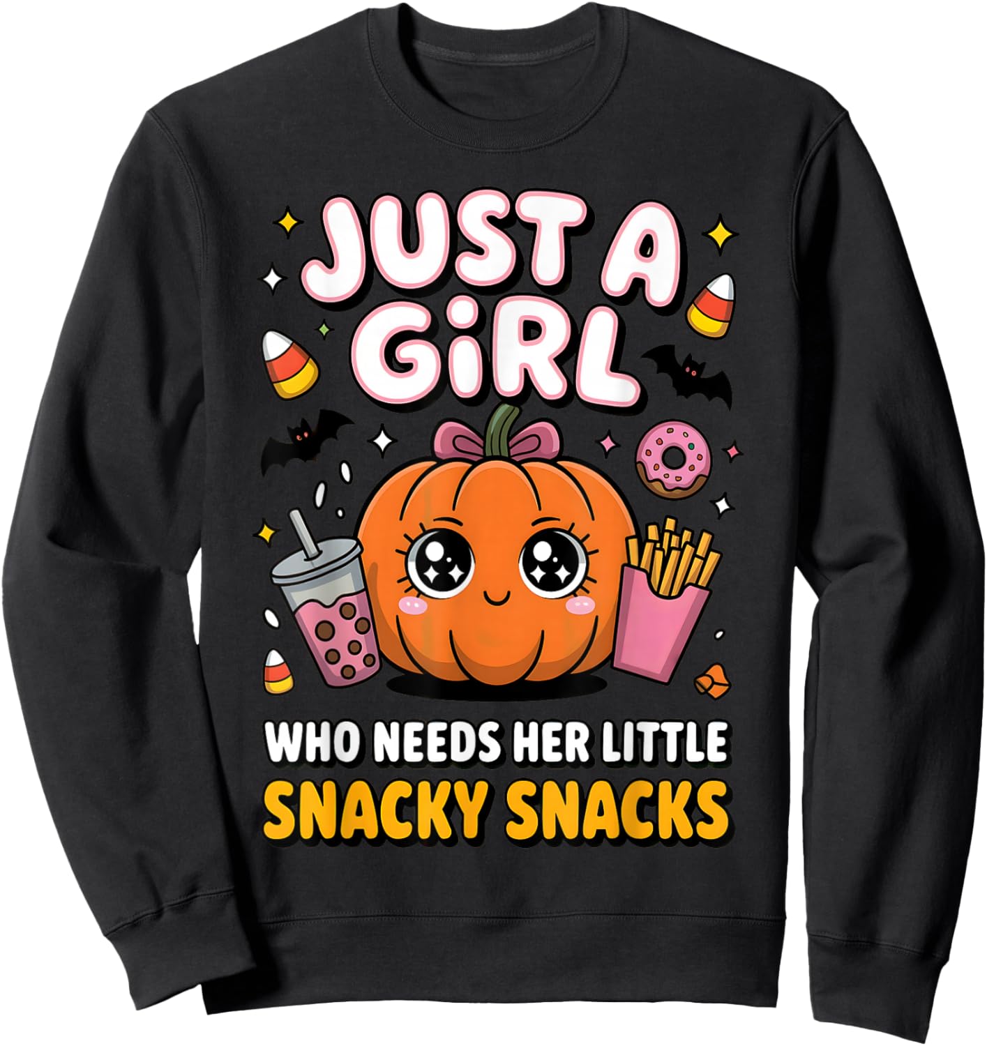 Just a Girl Snacky Snacks Shirt Halloween Food Lover Gifts Sweatshirt - Sweatshirt | Black