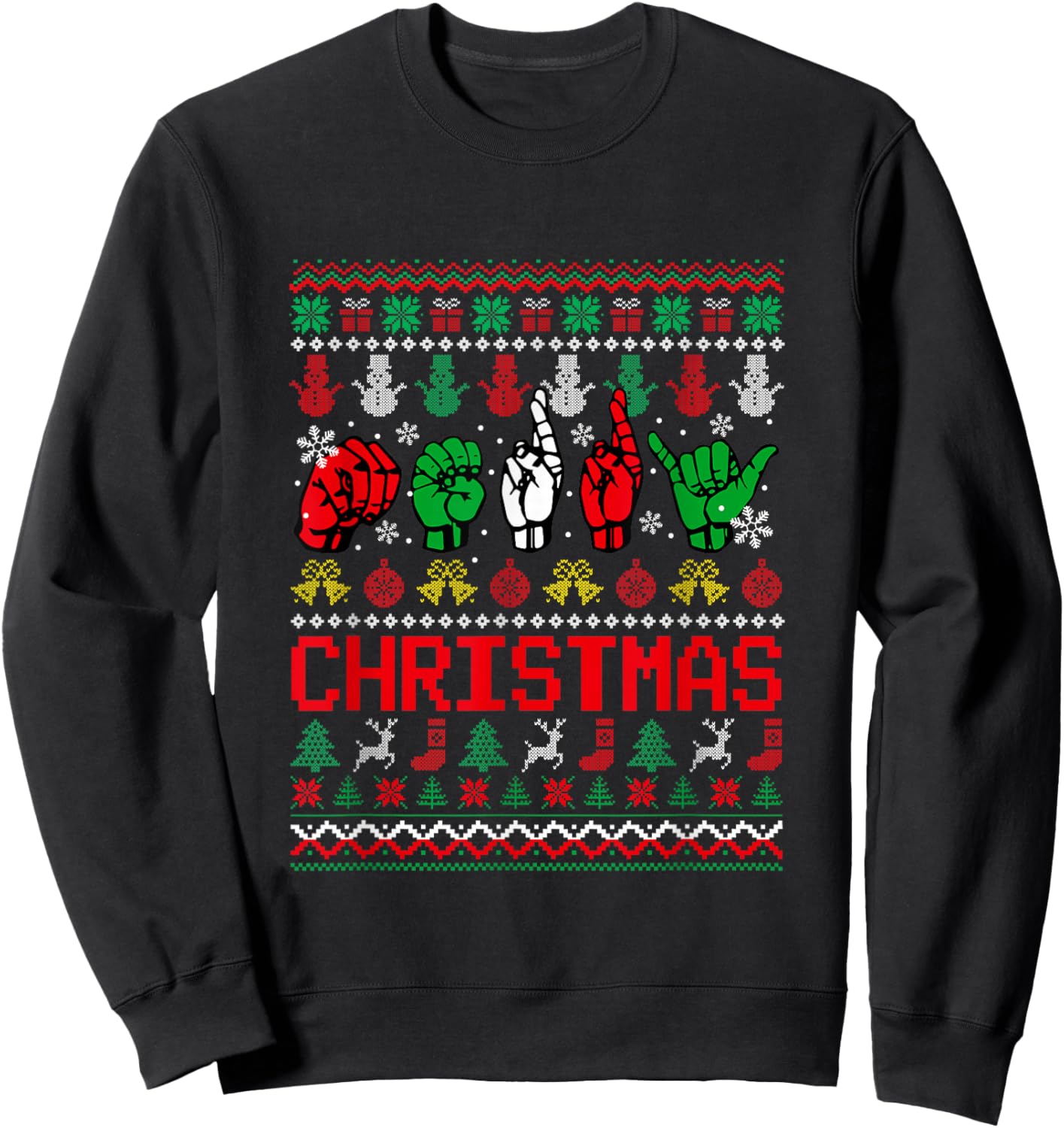 Merry Christmas Sweater ASL Hand Sign Language Lover Family Sweatshirt - Sweatshirt | Black
