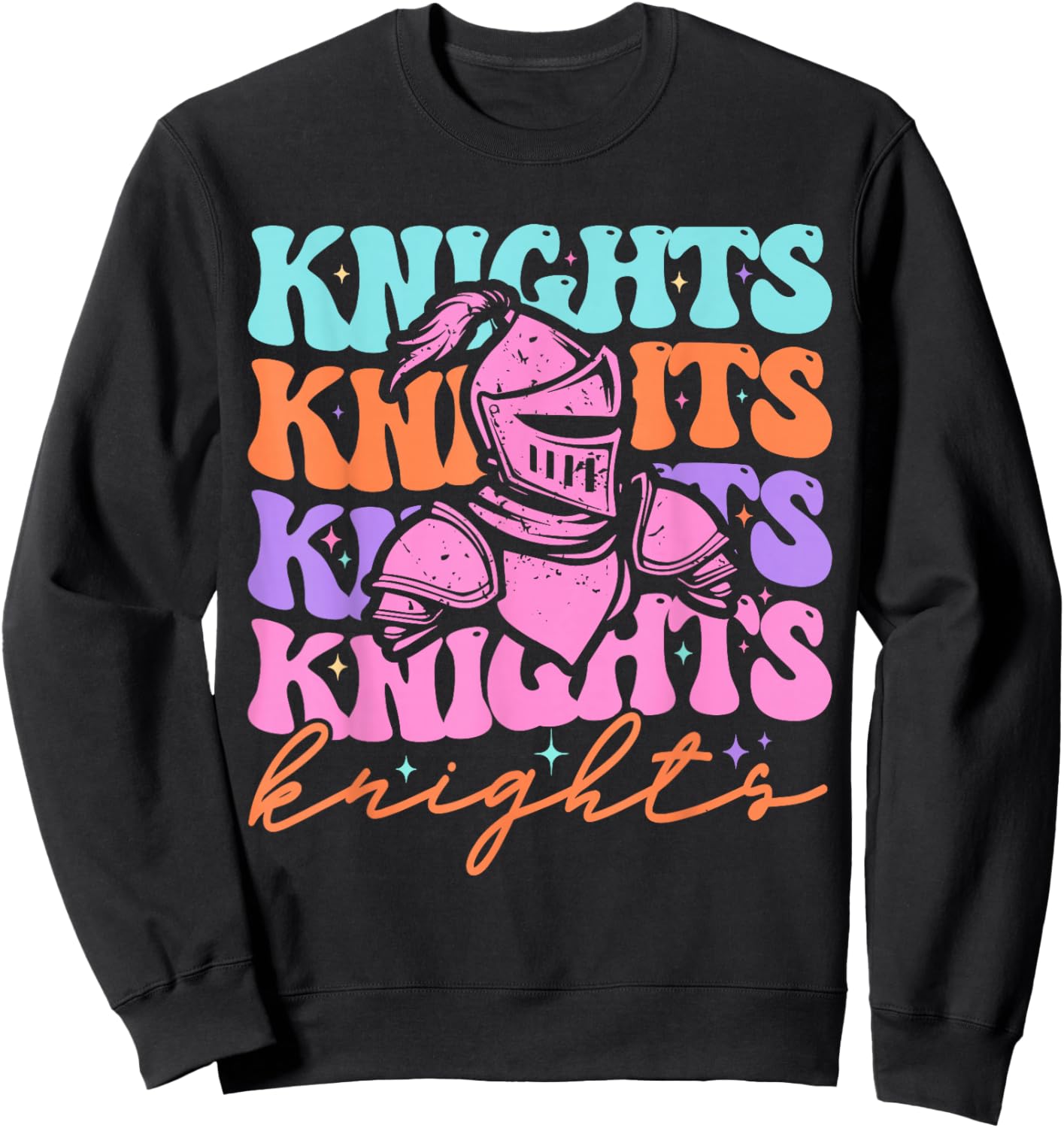 Knights Mascot Back to School Spirit Sports Men Women Groovy Sweatshirt - Sweatshirt | Black
