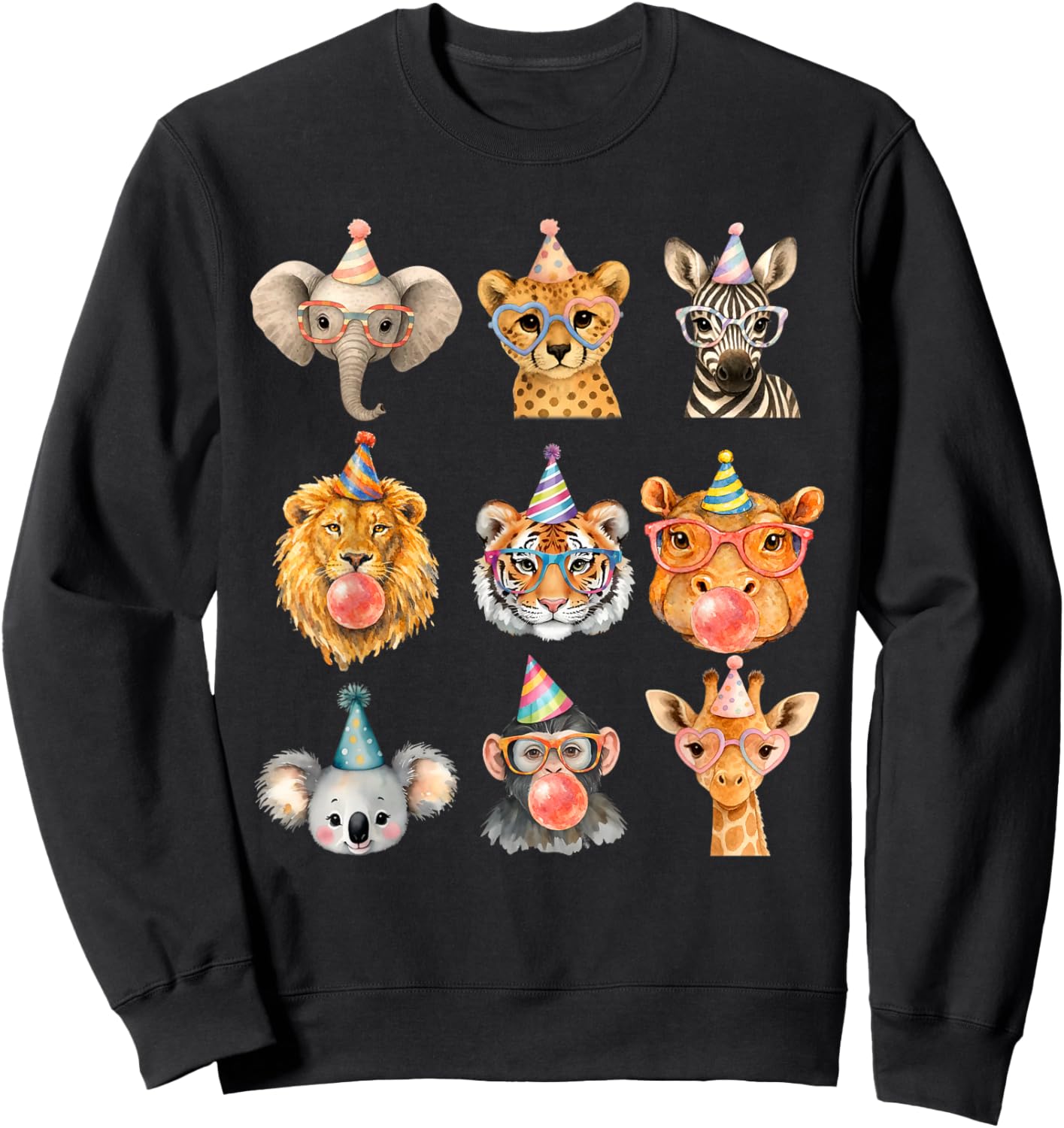 Cute Party Animals Birthday Wildlife Zoo Boys Girls Kids Sweatshirt - Sweatshirt | Black
