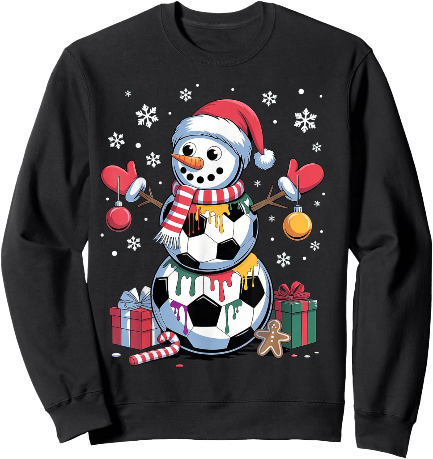 Soccer Christmas Snowman Ice Cream Dripping Soccer Drip Sweatshirt - Sweatshirt | Black