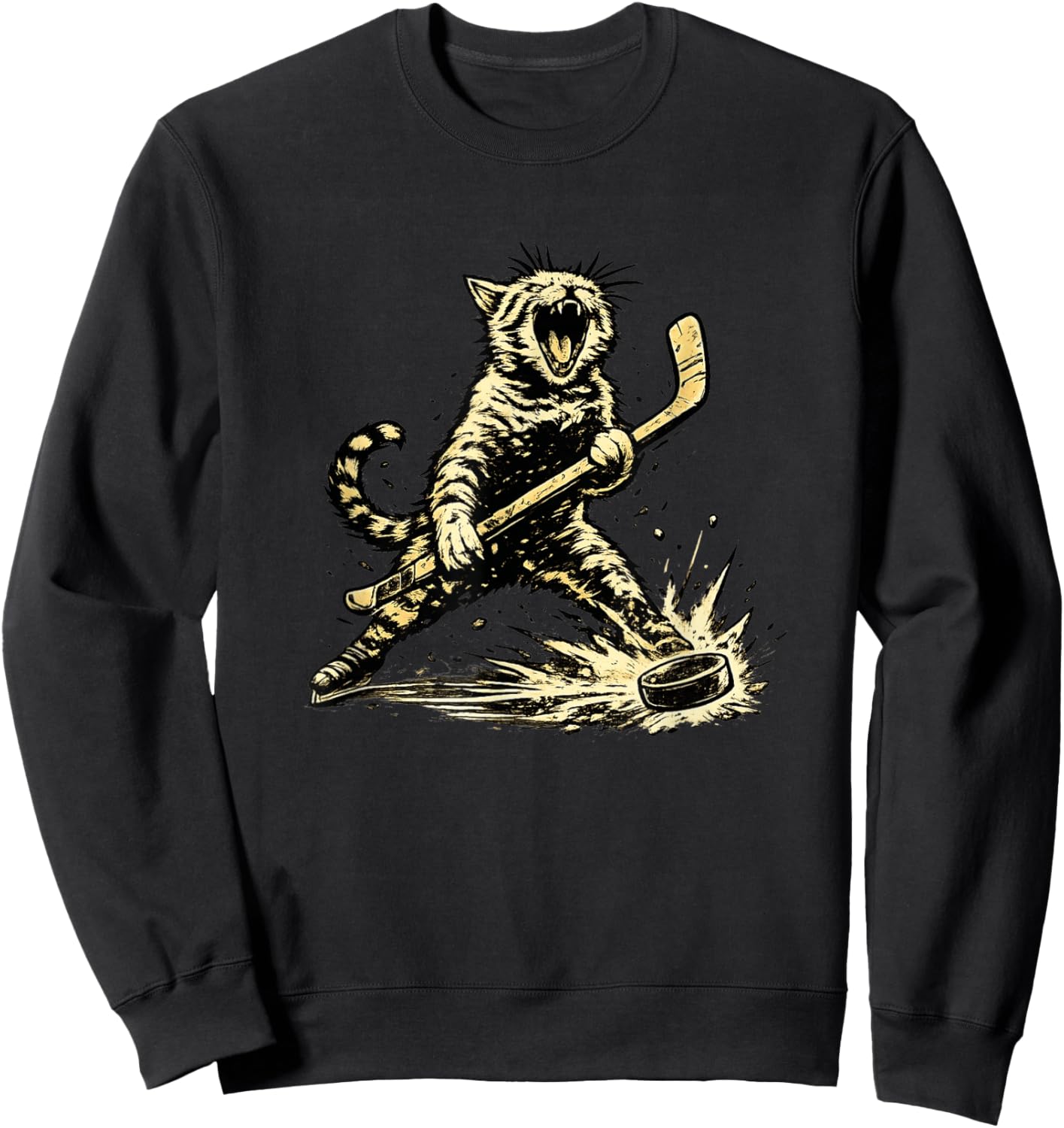 Cat Playing Ice Hockey Graphic Love Hockey Sports Cats Sweatshirt - Sweatshirt | Black