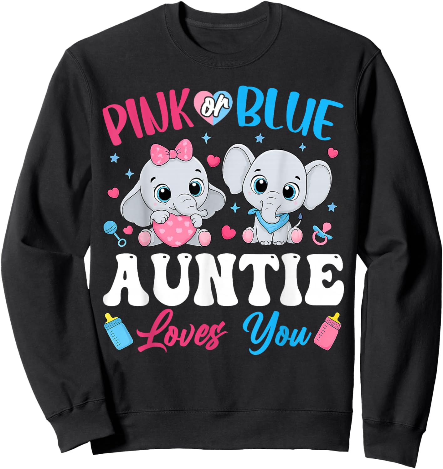 Pink or Blue Auntie Loves You Gender Reveal Elephant Sweatshirt - Sweatshirt | Black