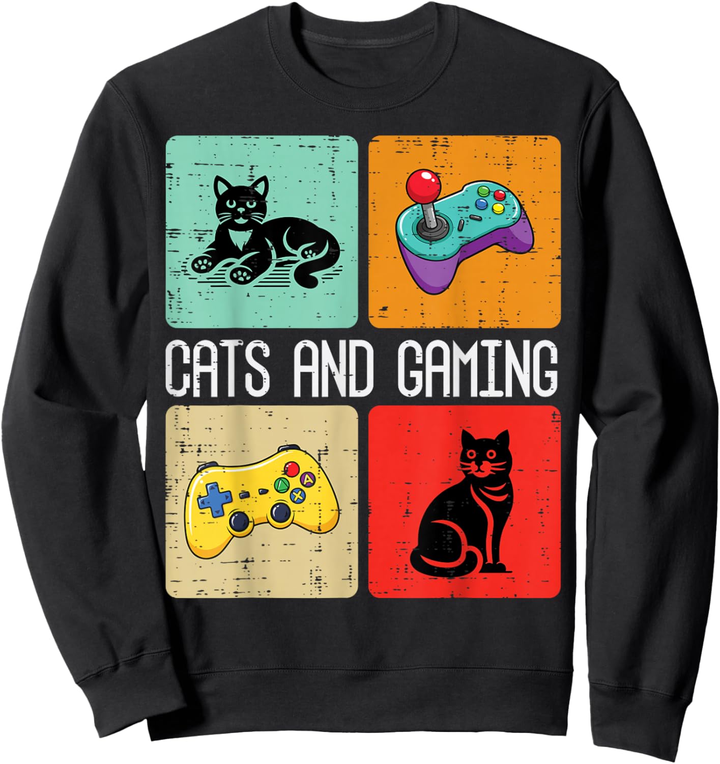 Cats and Gaming Retro Video Gamer Player Men Boys Kids Women Sweatshirt - Sweatshirt | Black