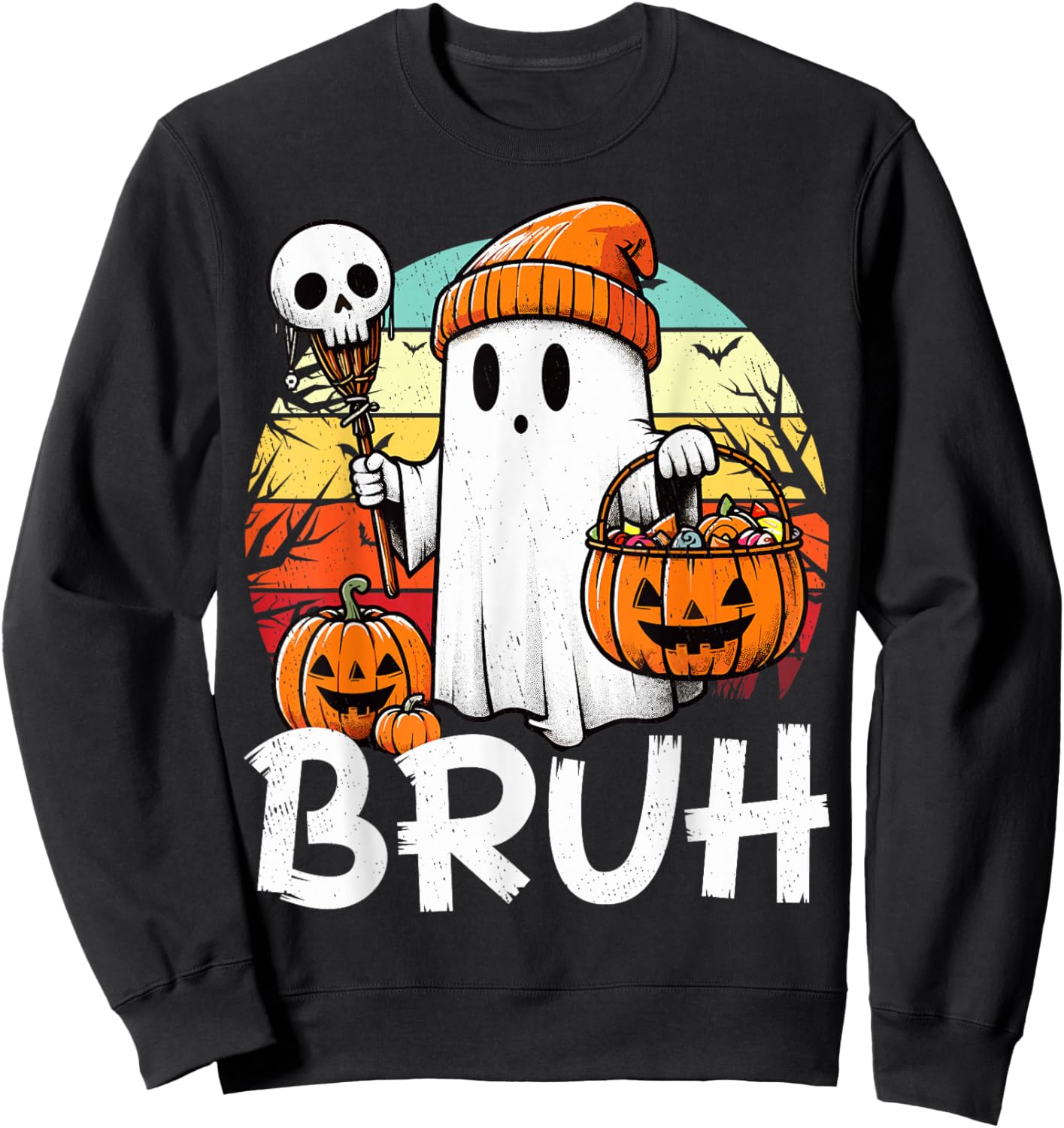 Bruh Ghost Funny Halloween Boo Spooky Halloween Bruh Ghost Sweatshirt - Sweatshirt | Black
