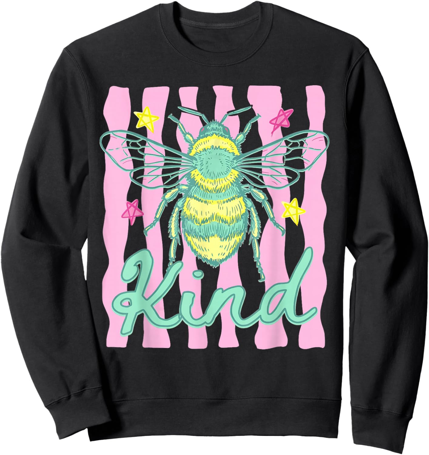 Striped Bee Kind Cute Bees Be Kind Positive Quote Summer Sweatshirt - Sweatshirt | Black