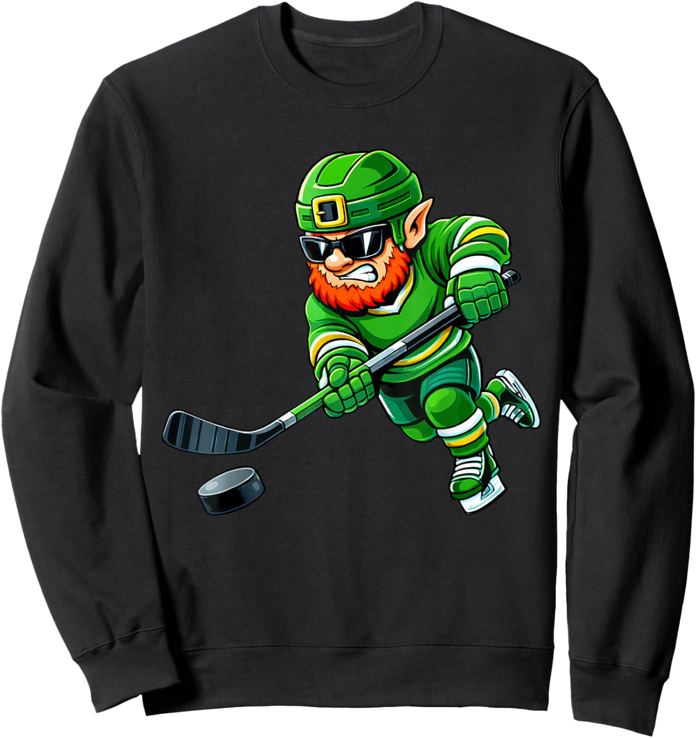 Ice Hockey St Patricks Day Boys Kids Sport Green Leprechaun Sweatshirt - Sweatshirt | Black
