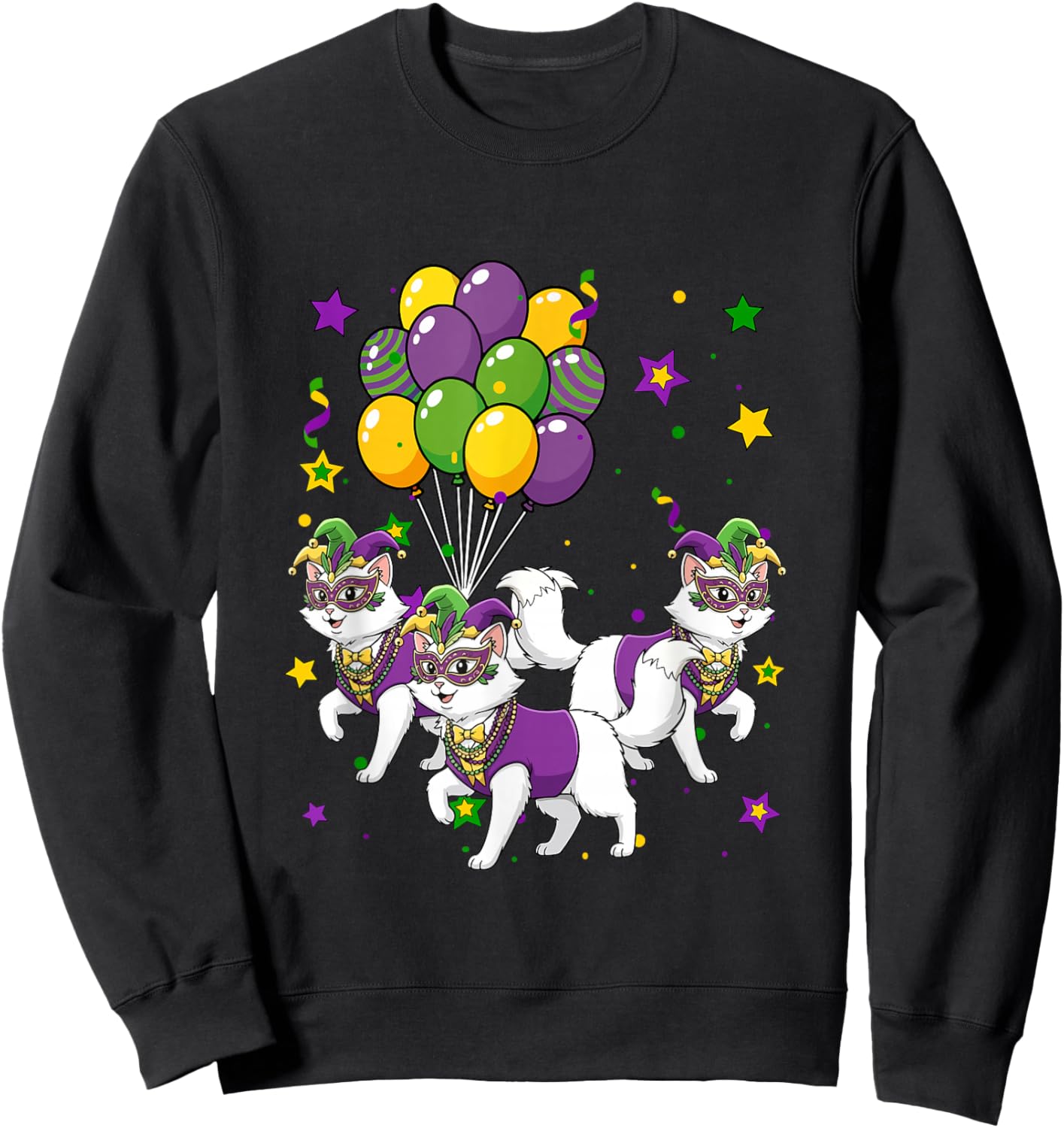 Three Cute Cats Masked Jester Hat Mardi Gras Parades Sweatshirt - Sweatshirt | Black