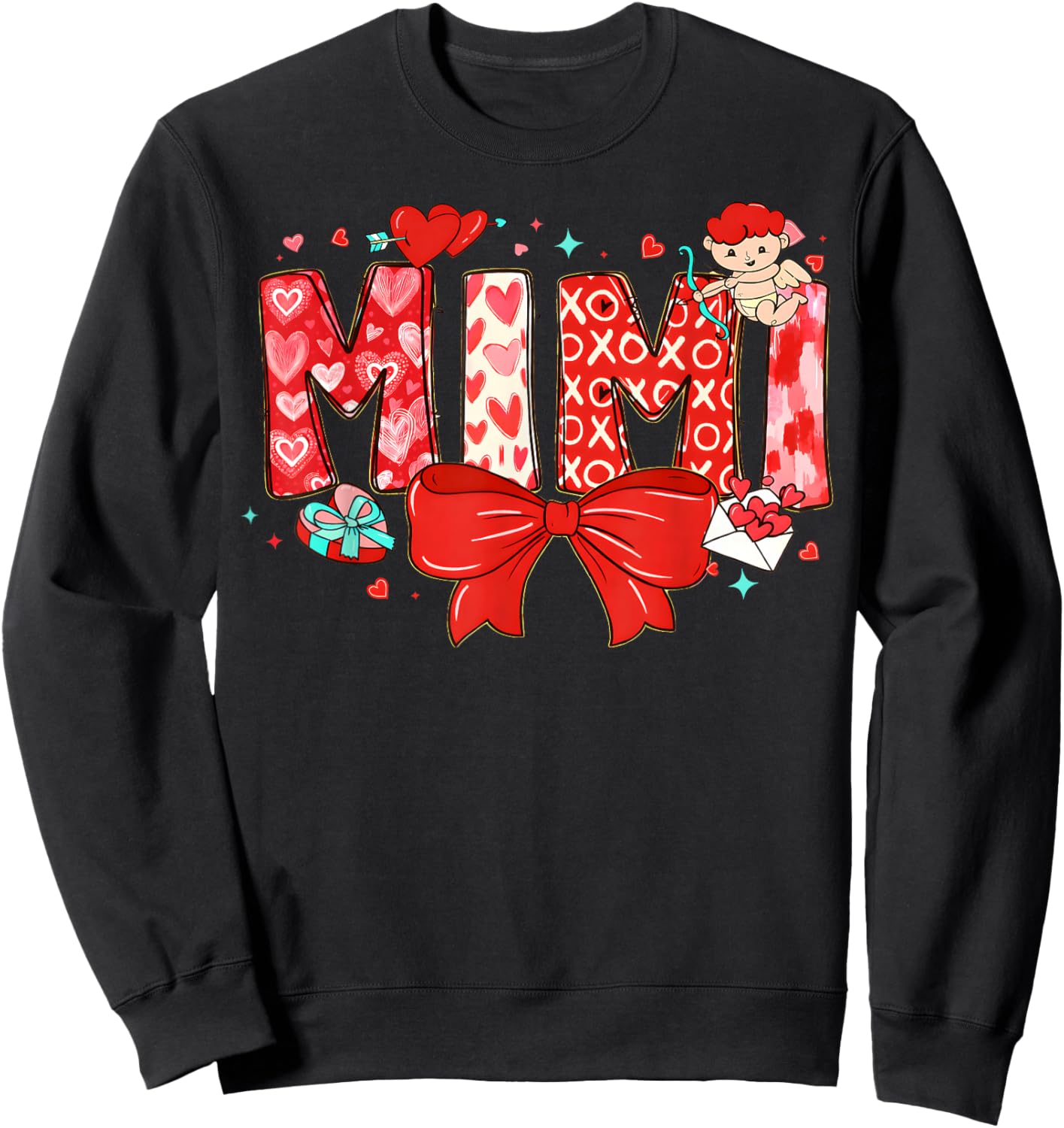 Valentine Mimi Coquette Bow Heart Cupid Mom Mother Women Sweatshirt - Sweatshirt | Black