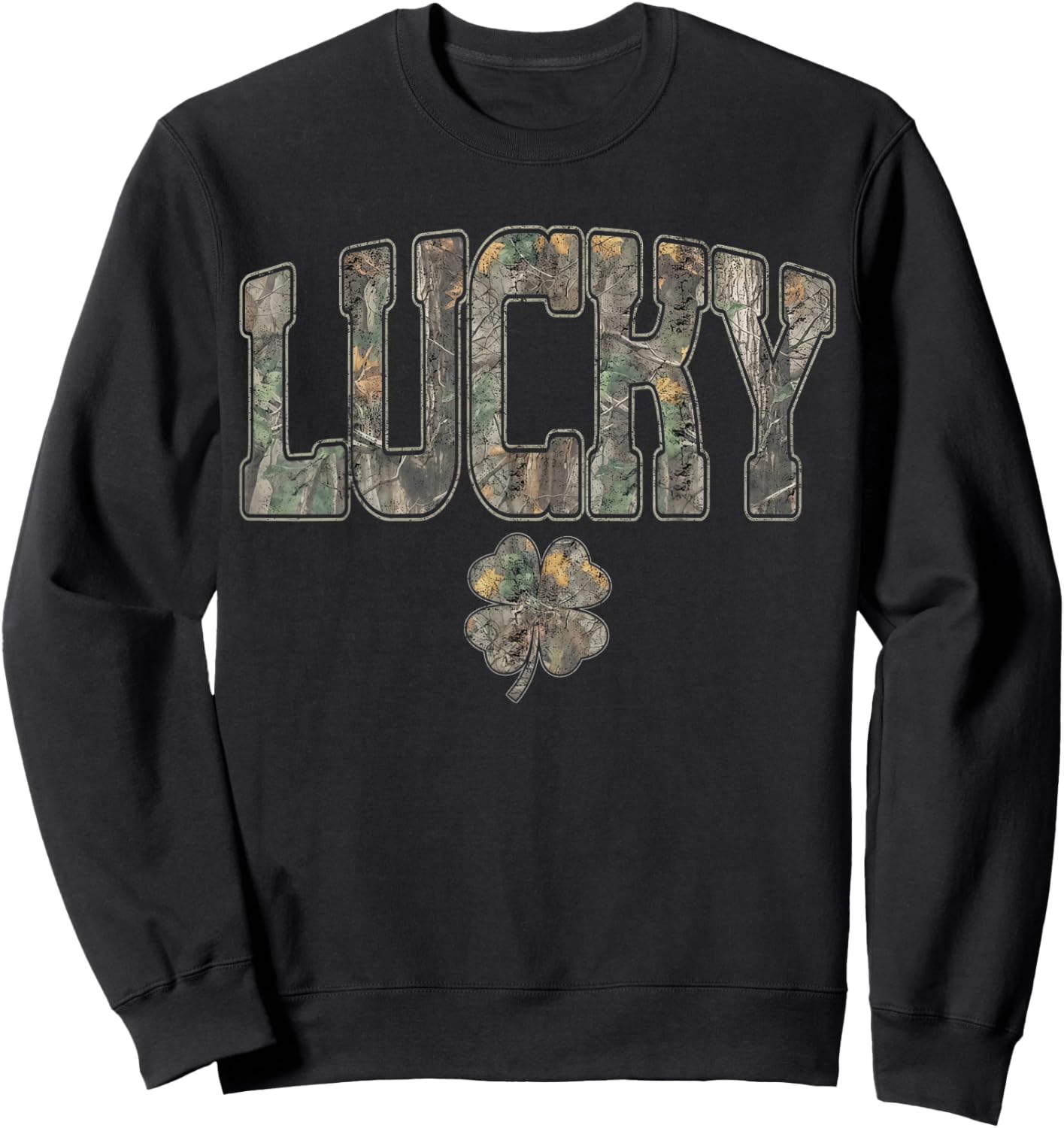Retro Old Camo Lucky Shamrock Camouflage St Patrick's Day Sweatshirt - Sweatshirt | Black