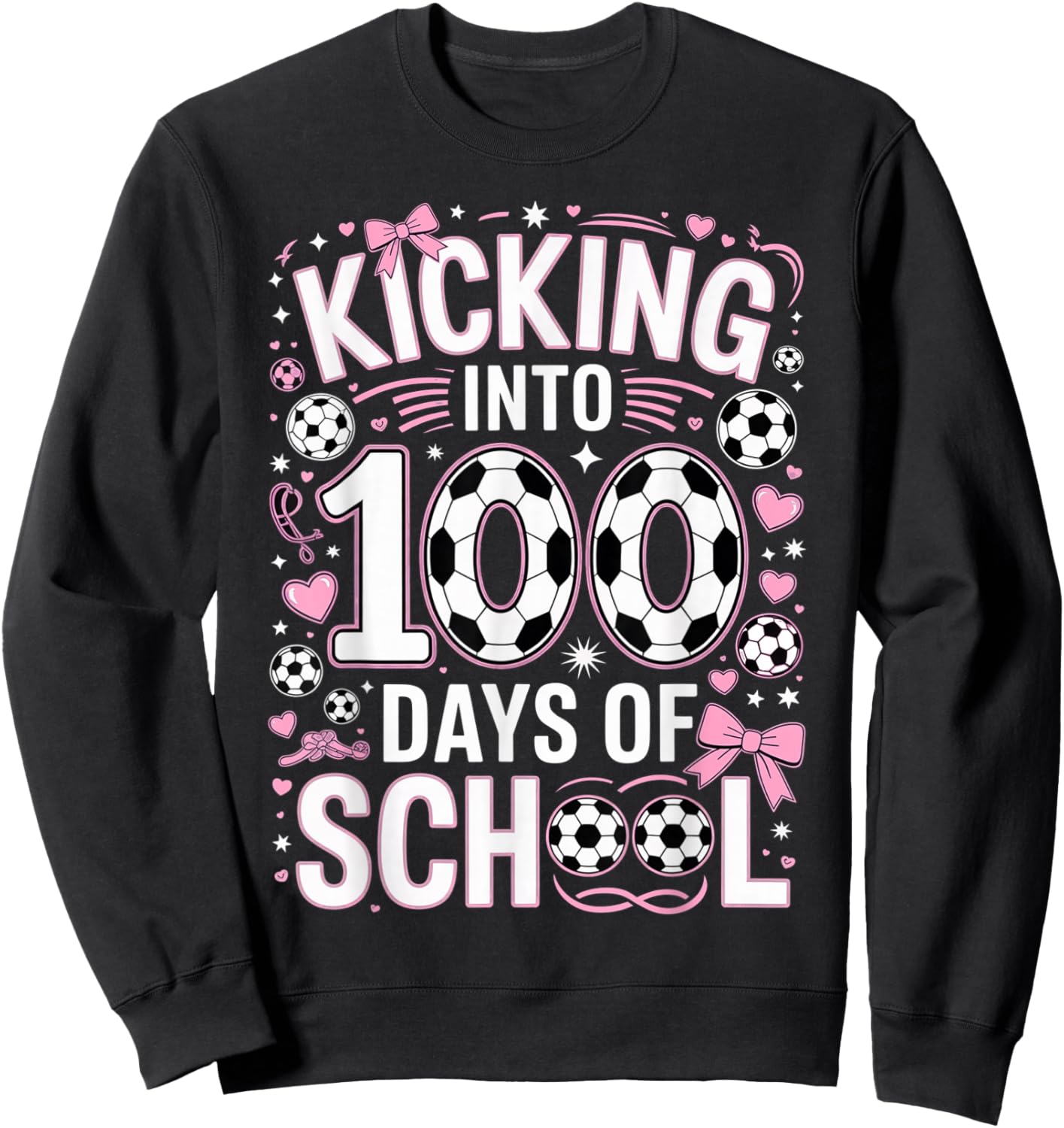 100 Days of School Girls Soccer Coquette Bow Pink Teacher Sweatshirt - Sweatshirt | Black