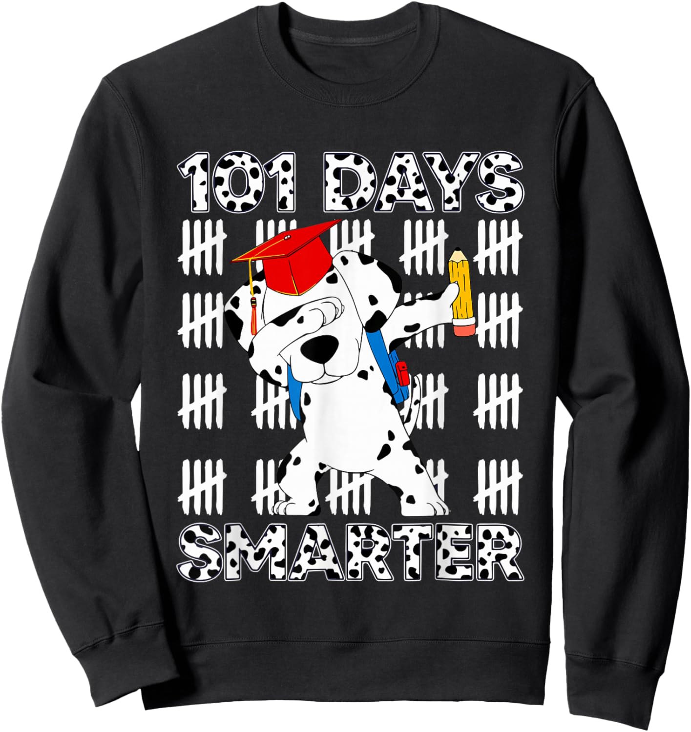 100 Days School Dabbing Dalmatian Dog Teachers Kids Teen Sweatshirt - Sweatshirt | Black