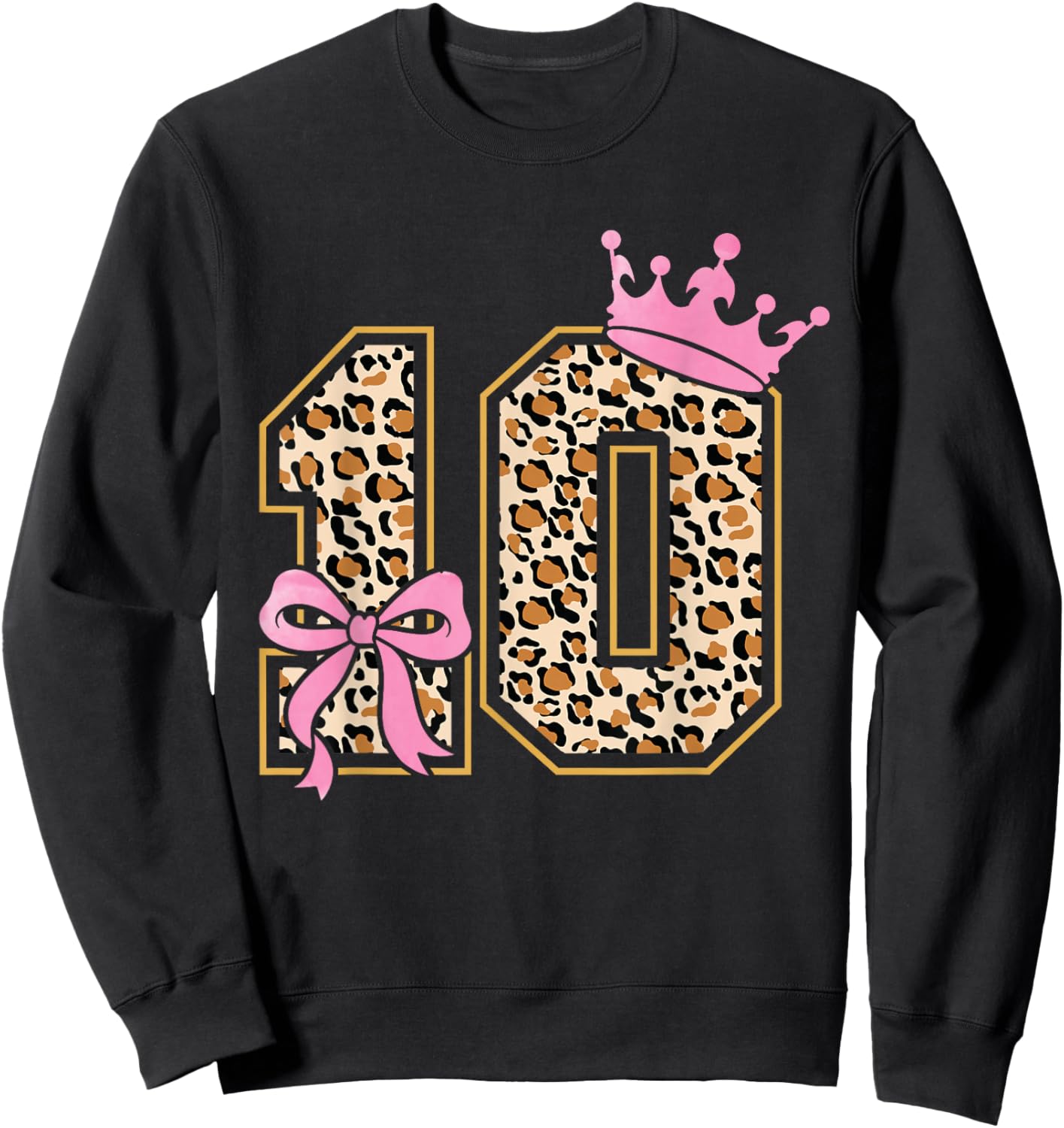 10th Birthday Girl Pink Coquette Bow Leopard 10 Year Old Sweatshirt - Sweatshirt | Black
