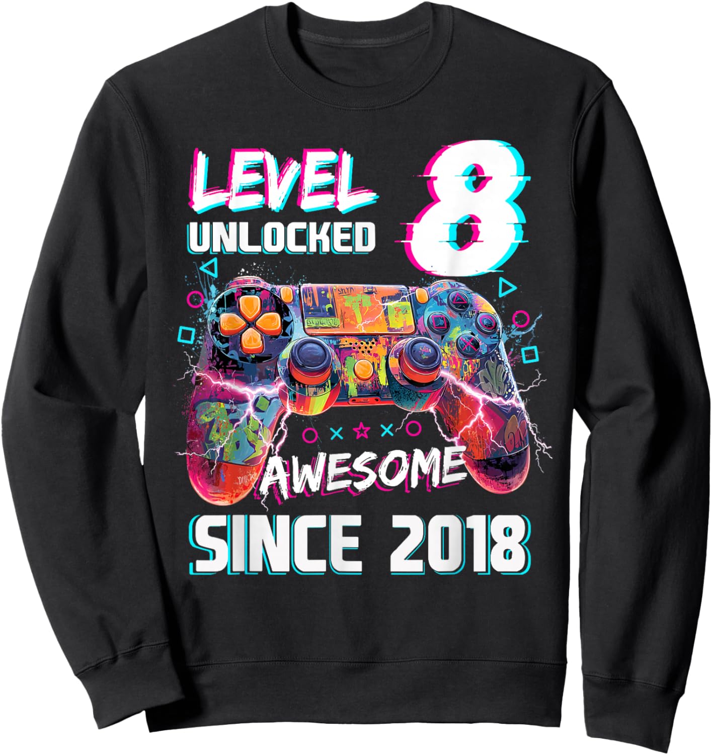 Level 8 Unlocked Video Gamer 8th Birthday Video Gamer Boys Sweatshirt - Sweatshirt | Black