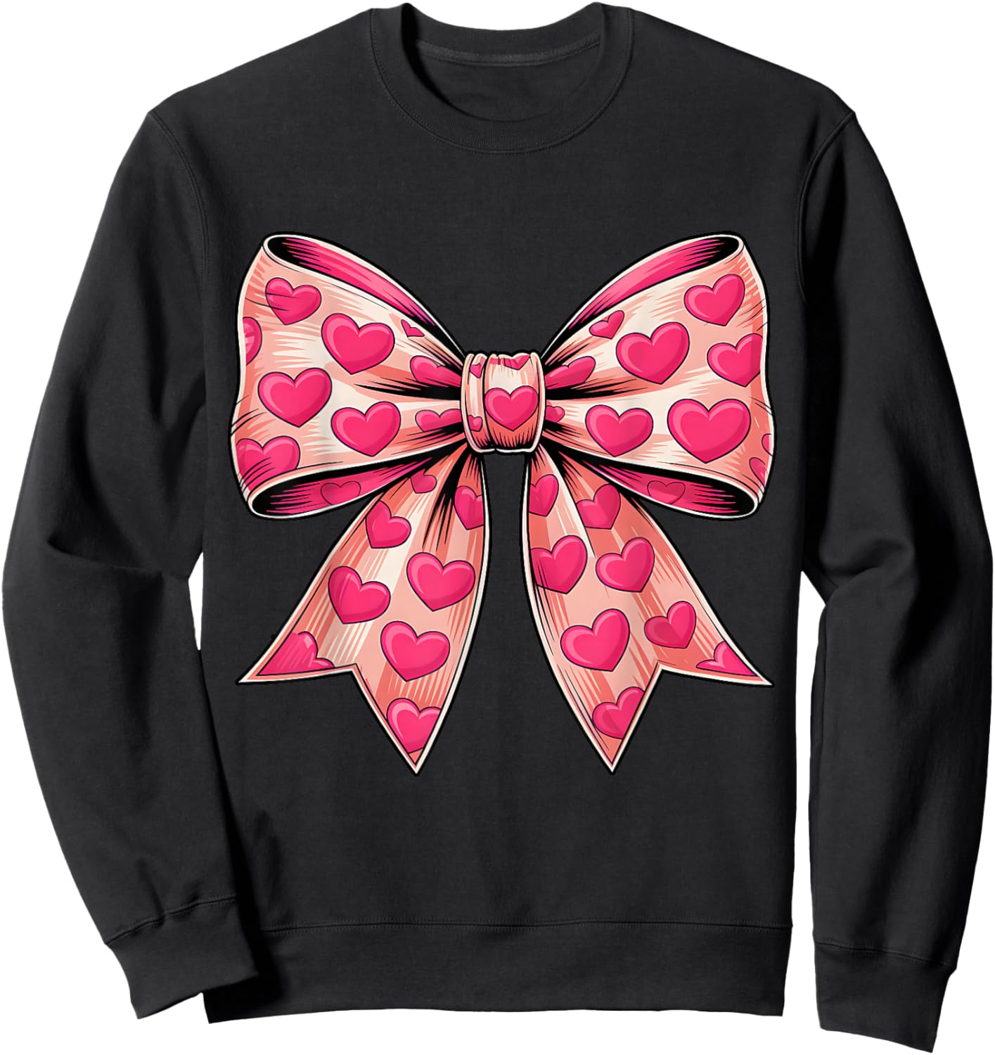 Pink Boquette Bow Happy Valentine Girls Kids Sweatshirt - Sweatshirt | Black