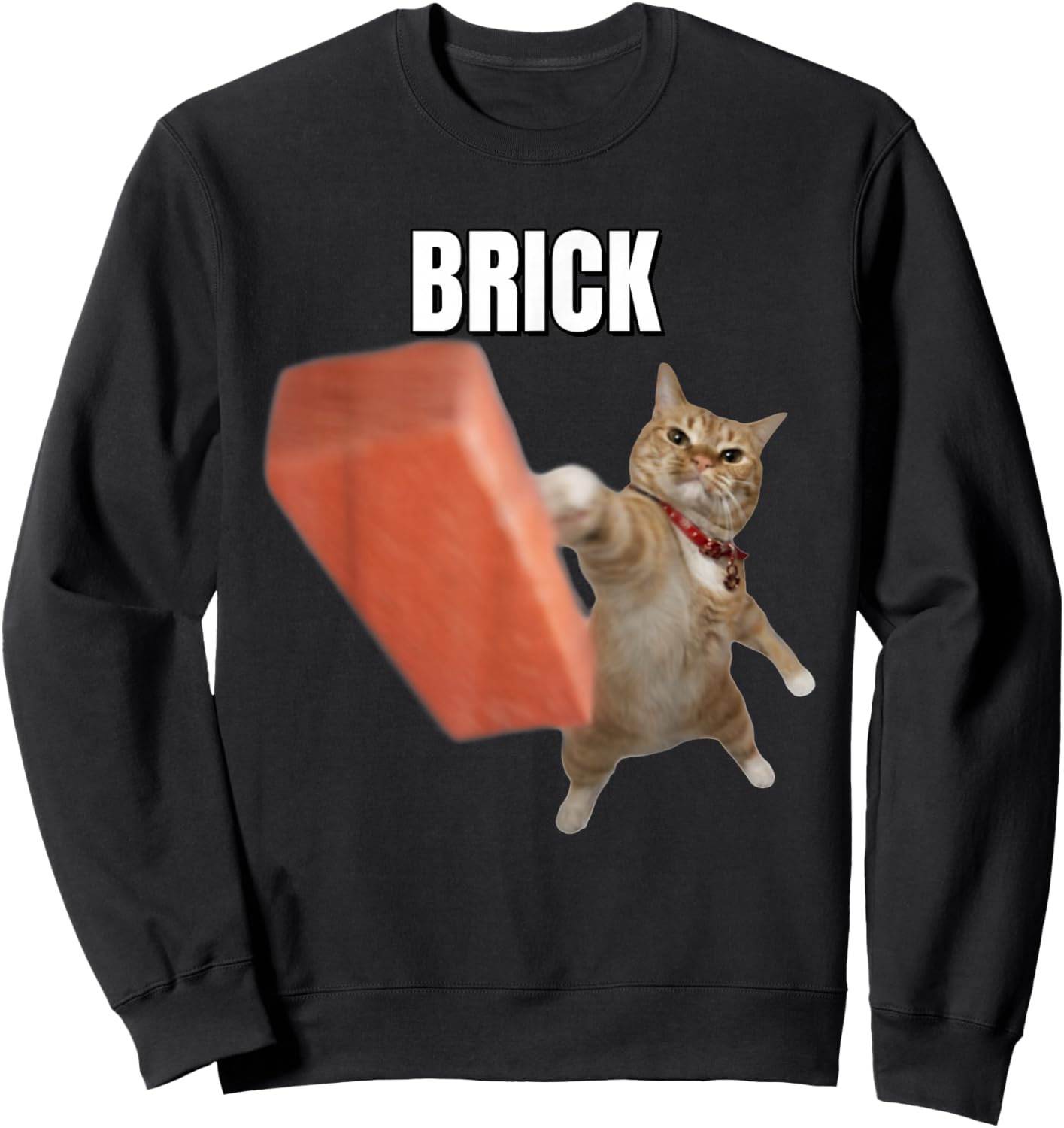 Funny Cat Throwing Brick Cats Meme Brainrot Humor Sweatshirt - Sweatshirt | Black