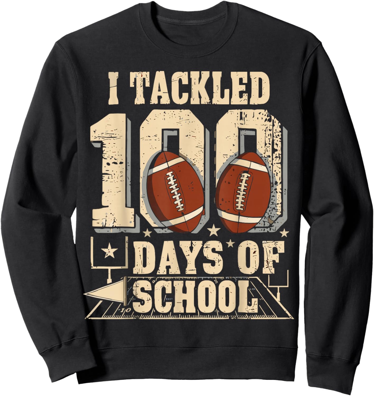 100 Days of School Boys 100th Funny Football Sweatshirt - Sweatshirt | Black