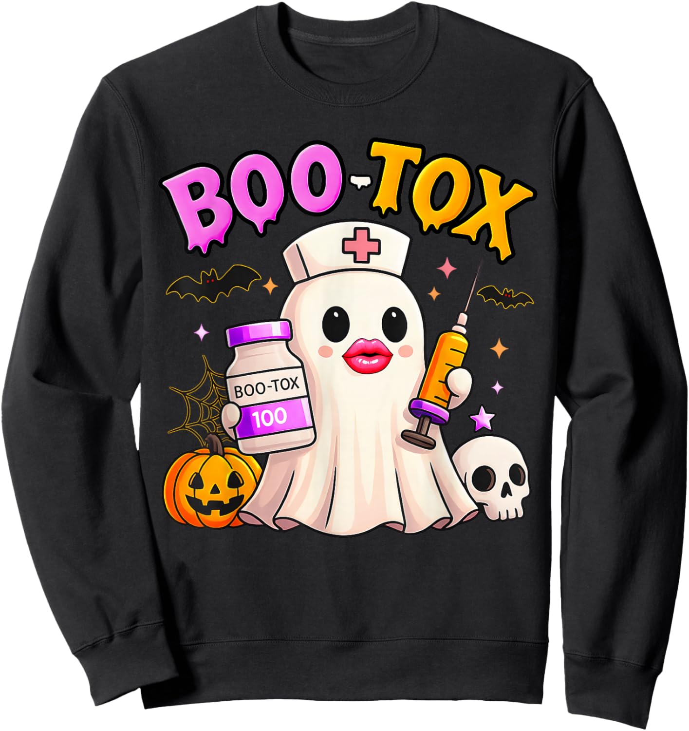 Funny Boo Tox Aesthetic Nurse Ghost Skull Pumpkin Halloween Sweatshirt - Sweatshirt | Black